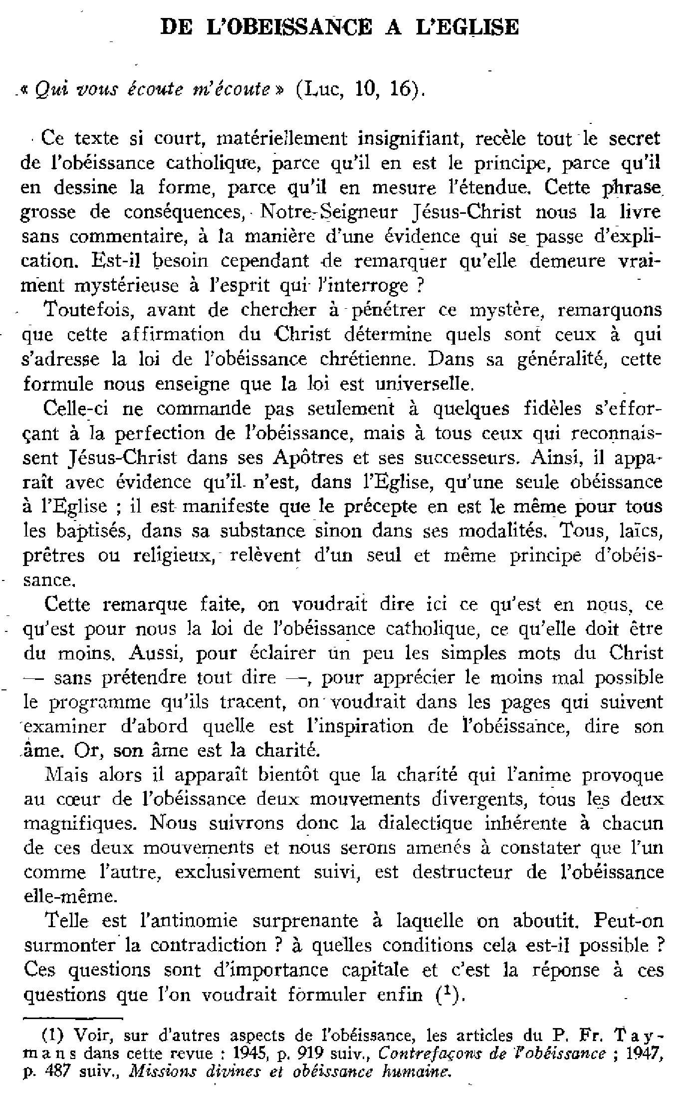 De l'obéissance à l'Église
