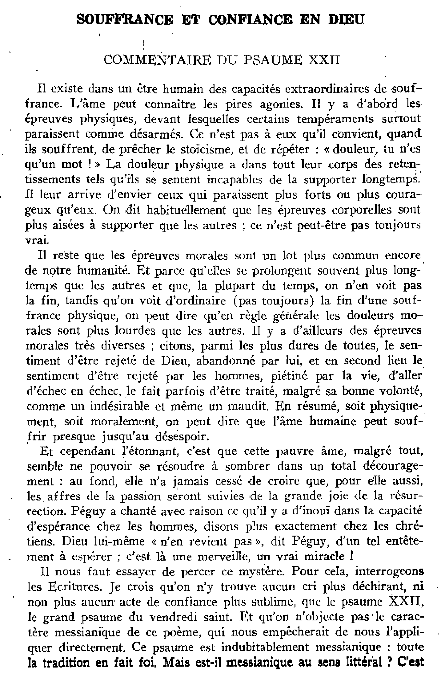 Souffrance et confiance en Dieu. Commentaire du psaume XXII