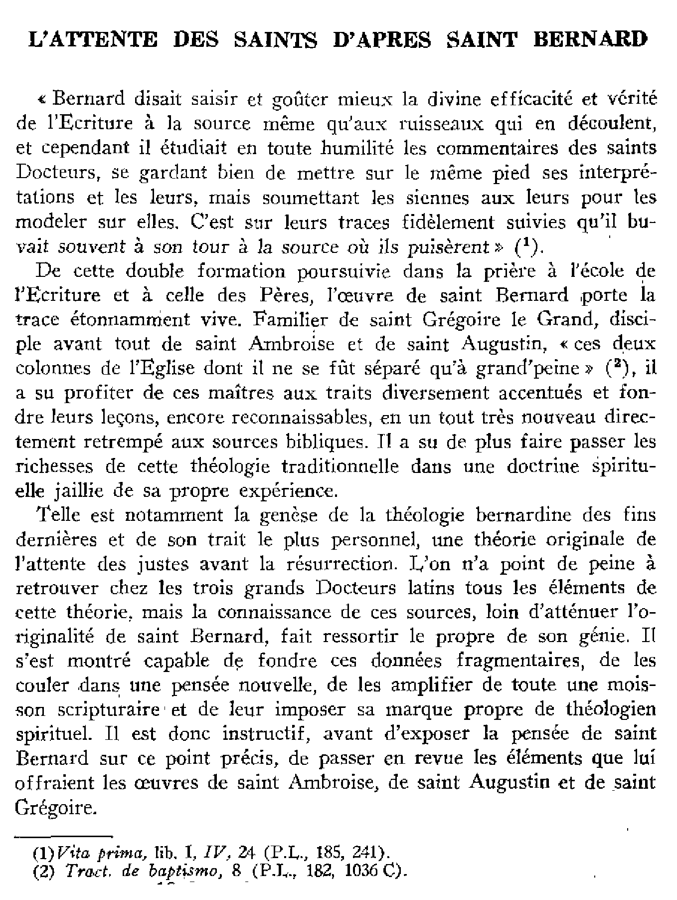 L'attente des saints d'après Saint Bernard