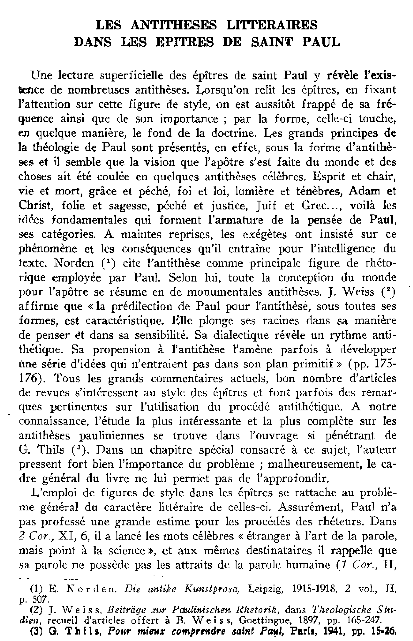 Les antithèses littéraires dans les épîtres de saint Paul