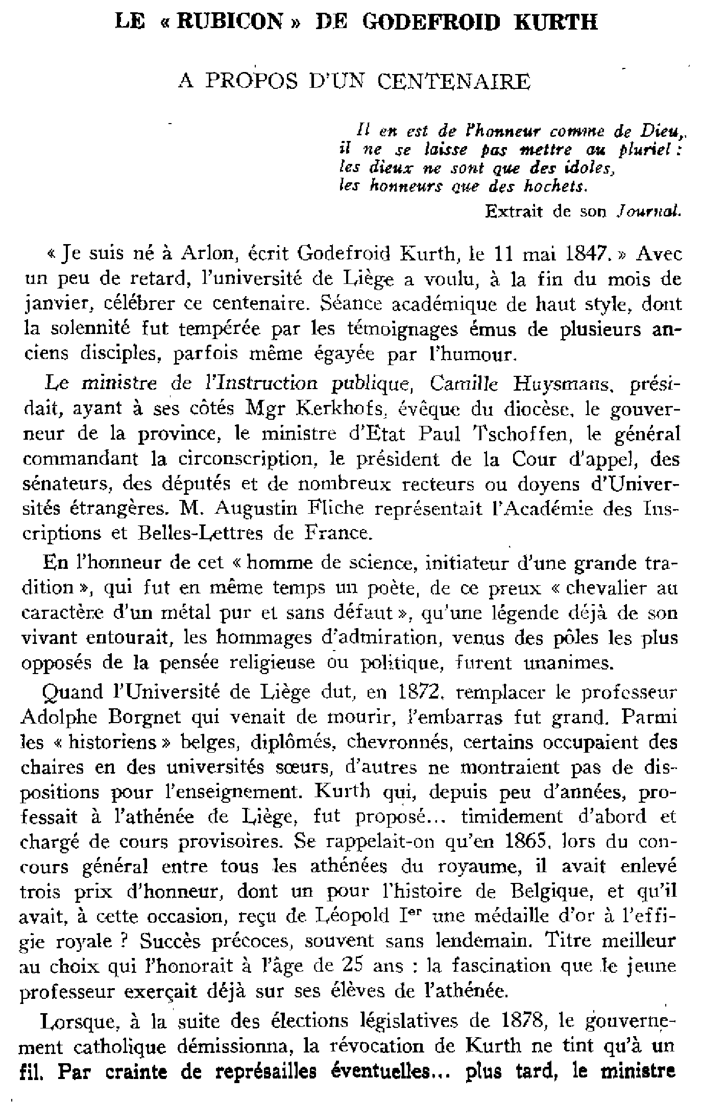 Le « Rubicon » de Godefroid Kurth. À propos d'un centenaire