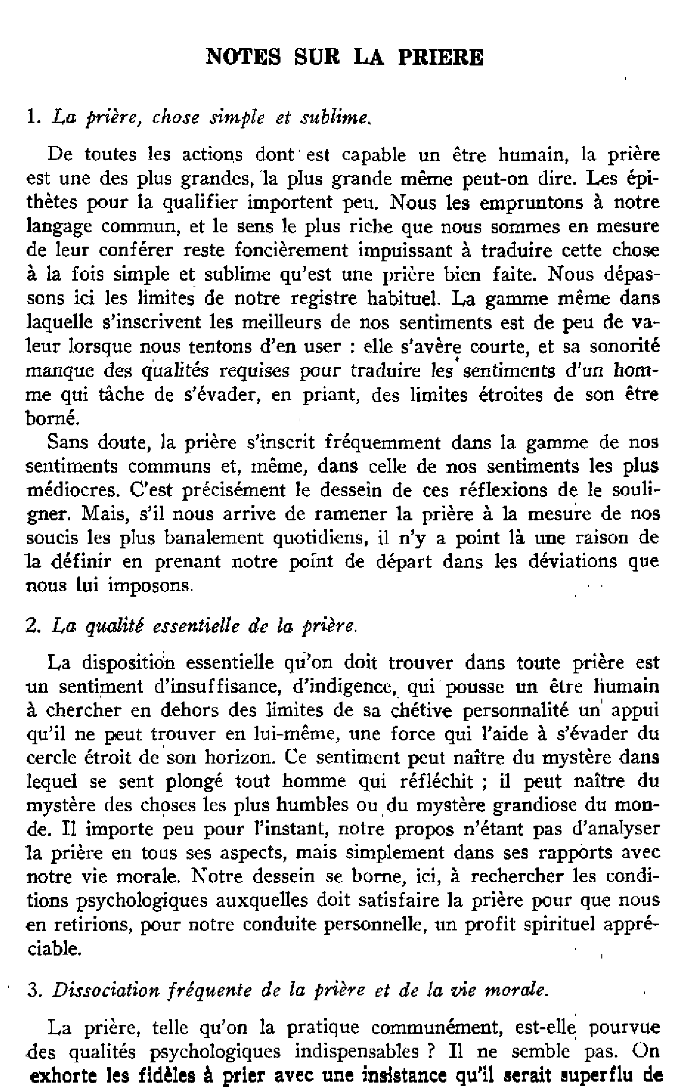 Notes sur la prière