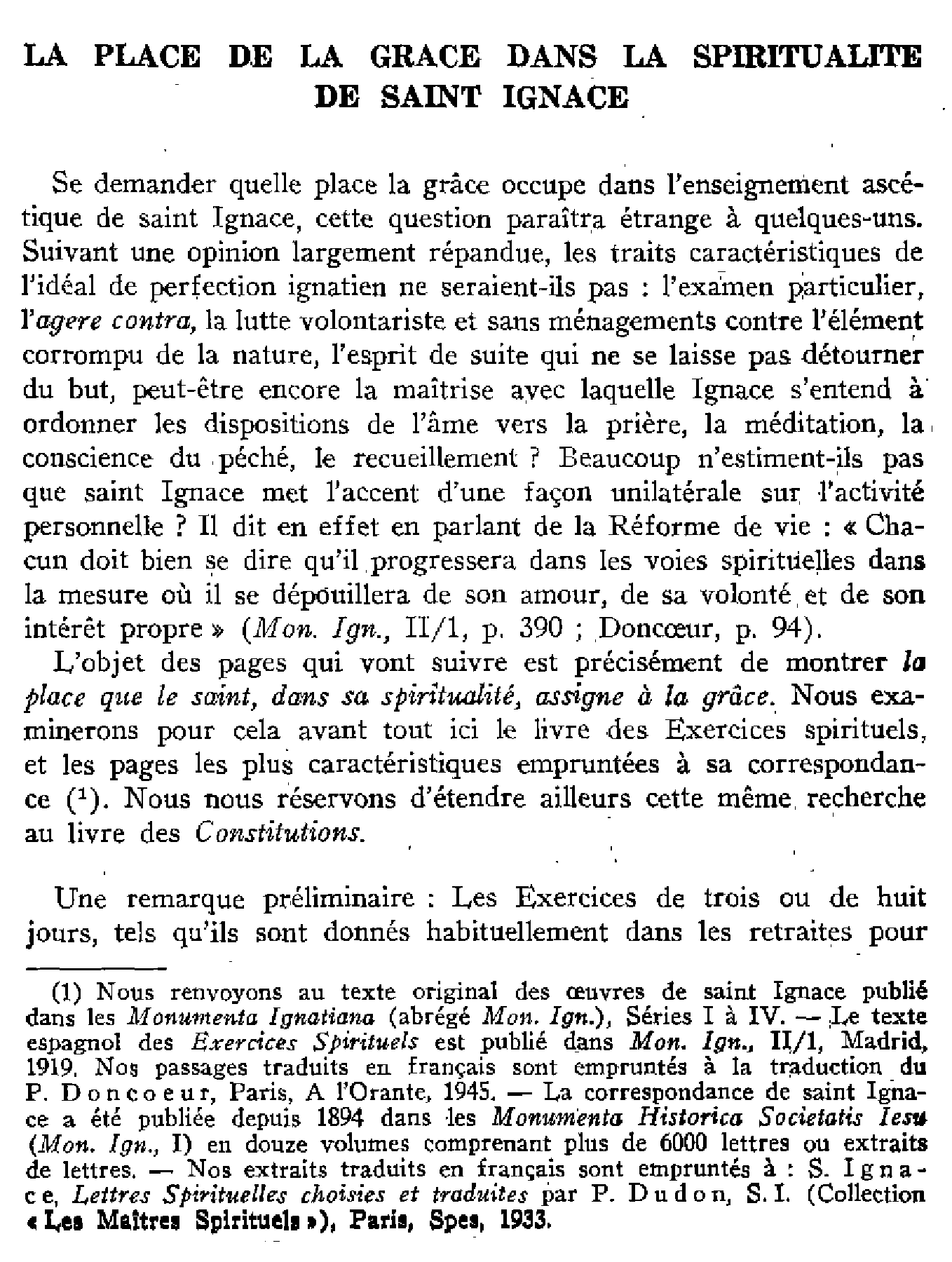 La place de la grâce dans la spiritualité de saint Ignace
