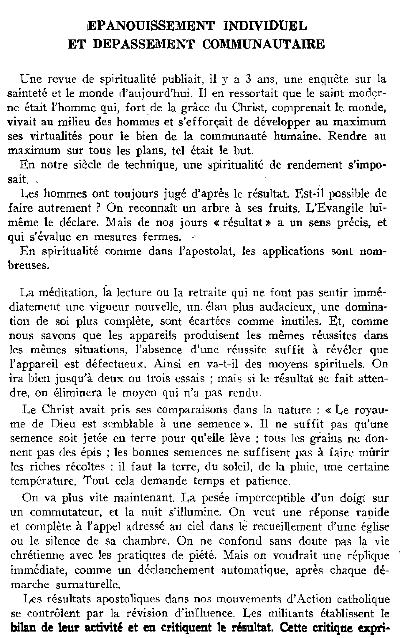 Épanouissement individuel et dépassement communautaire