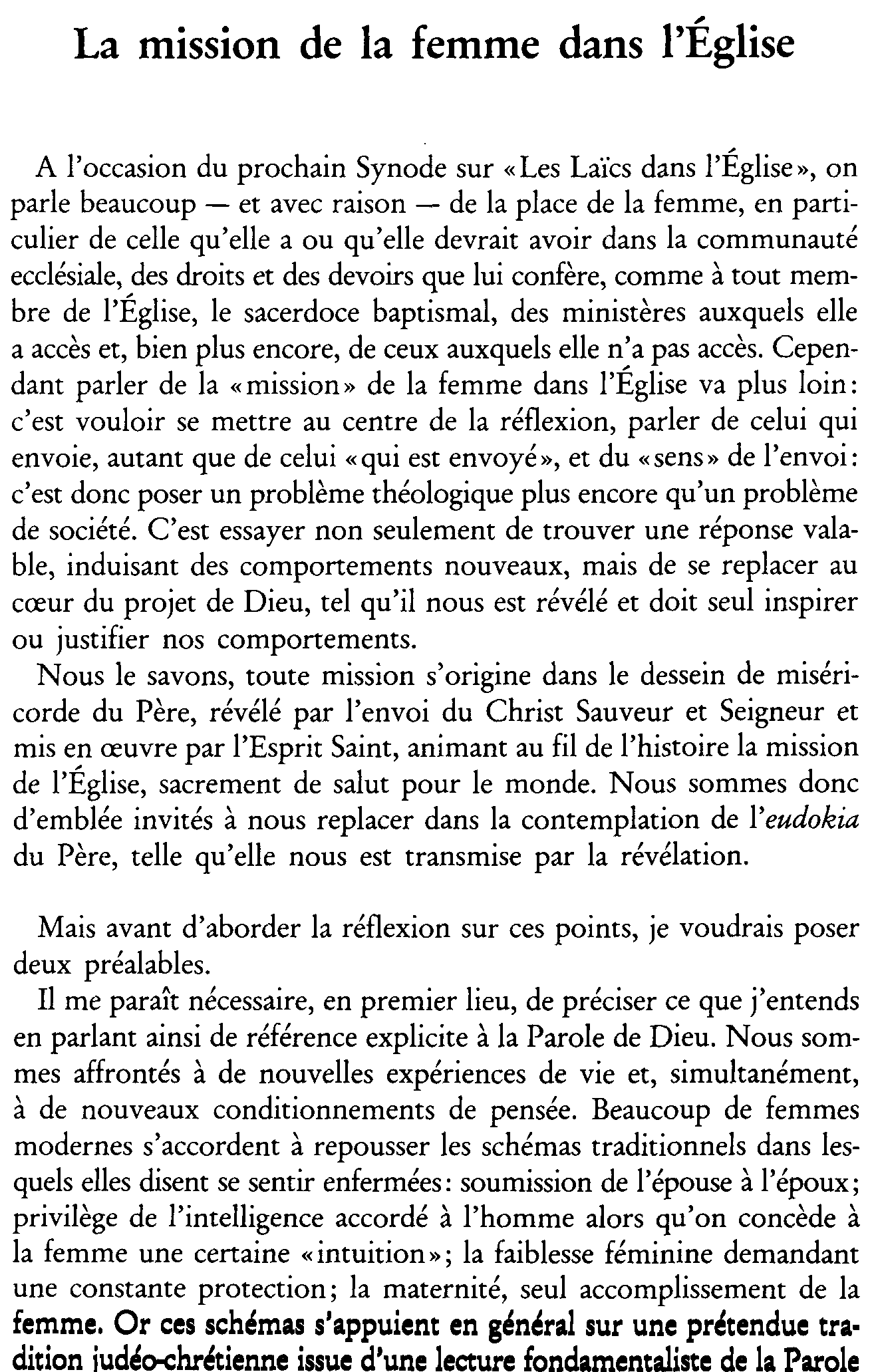 La mission de la femme dans l'Église