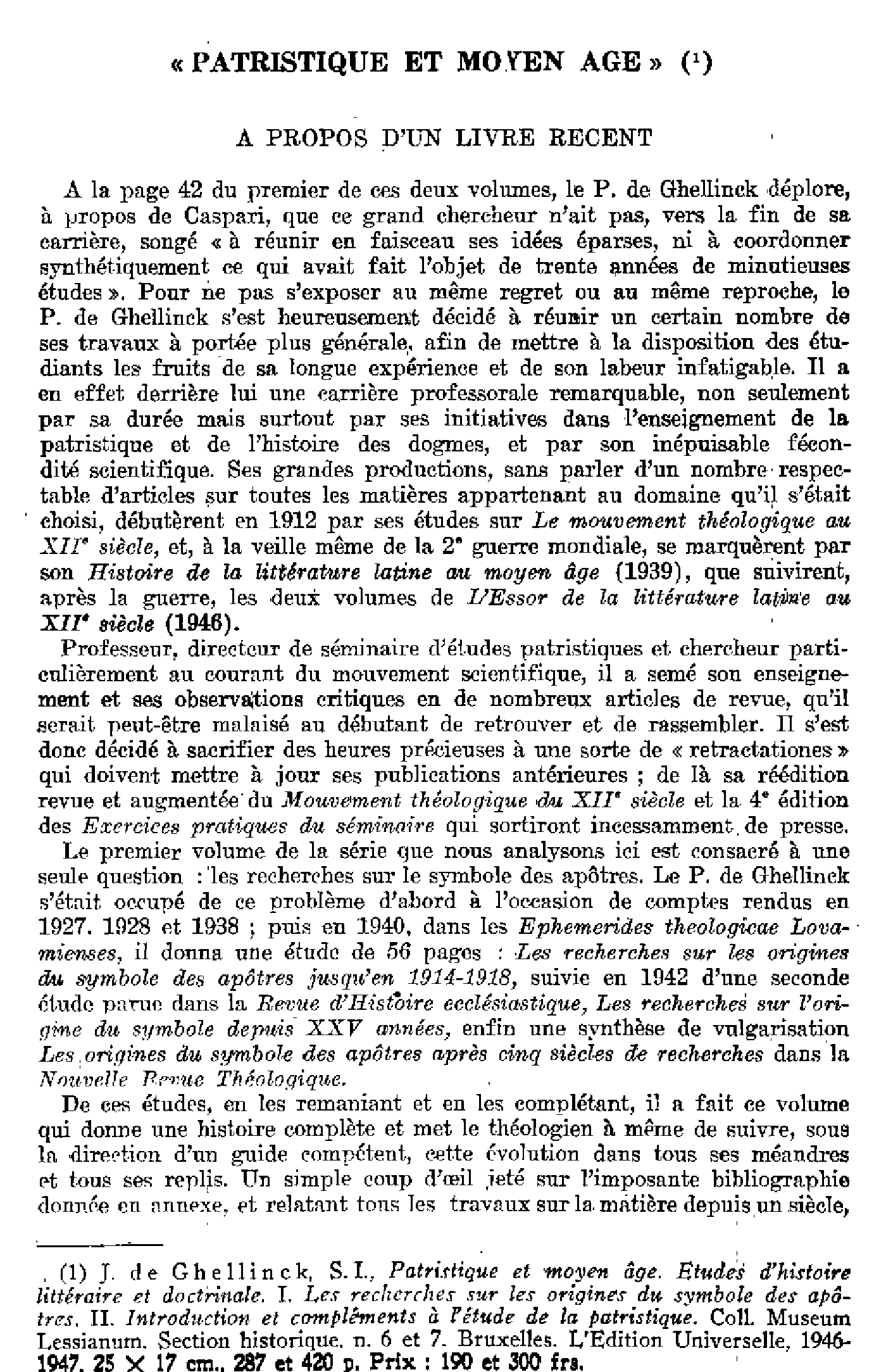 « Patristique et Moyen Âge ». À propos d'un livre récent