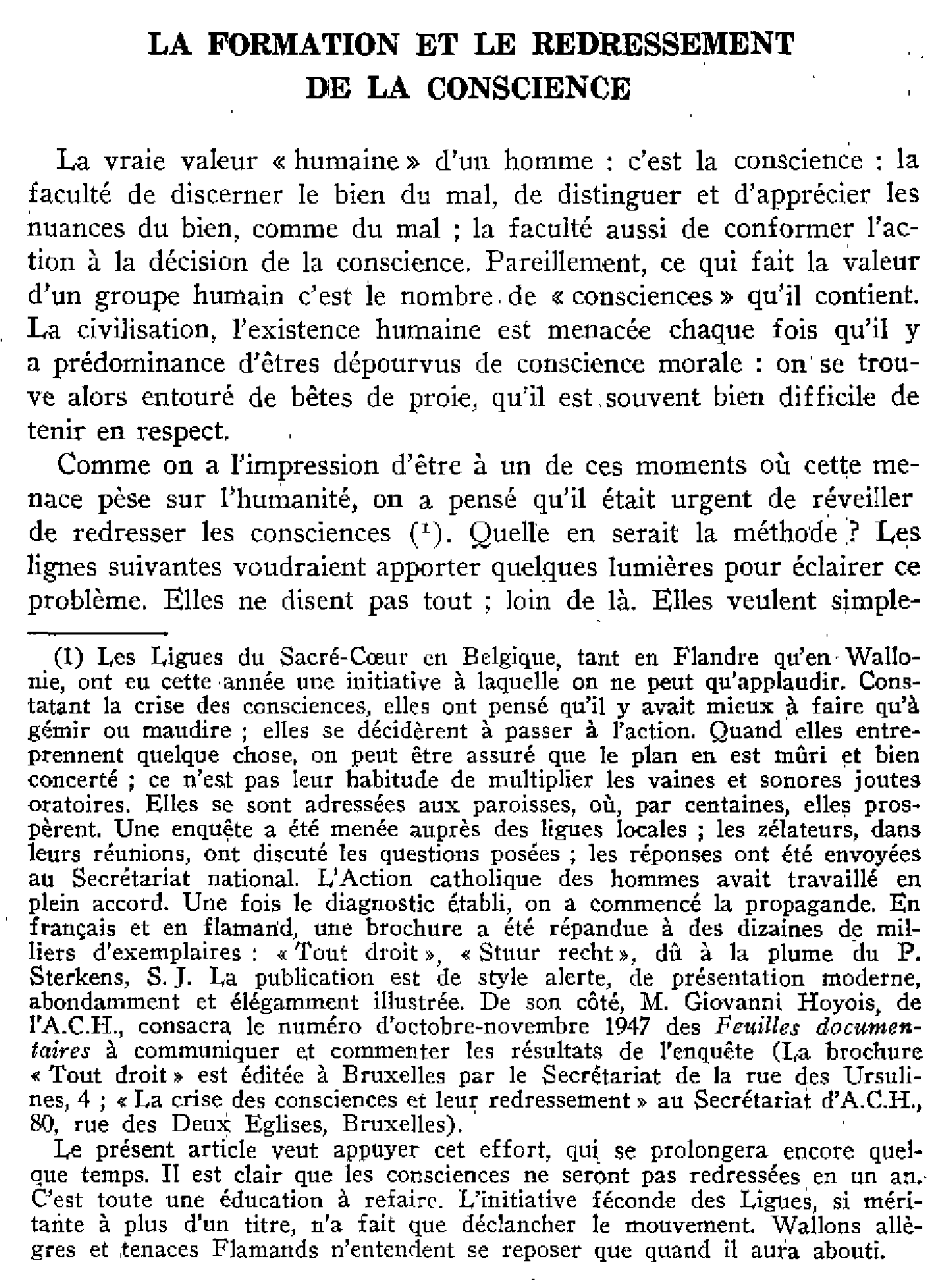 La formation et le redressement de la conscience