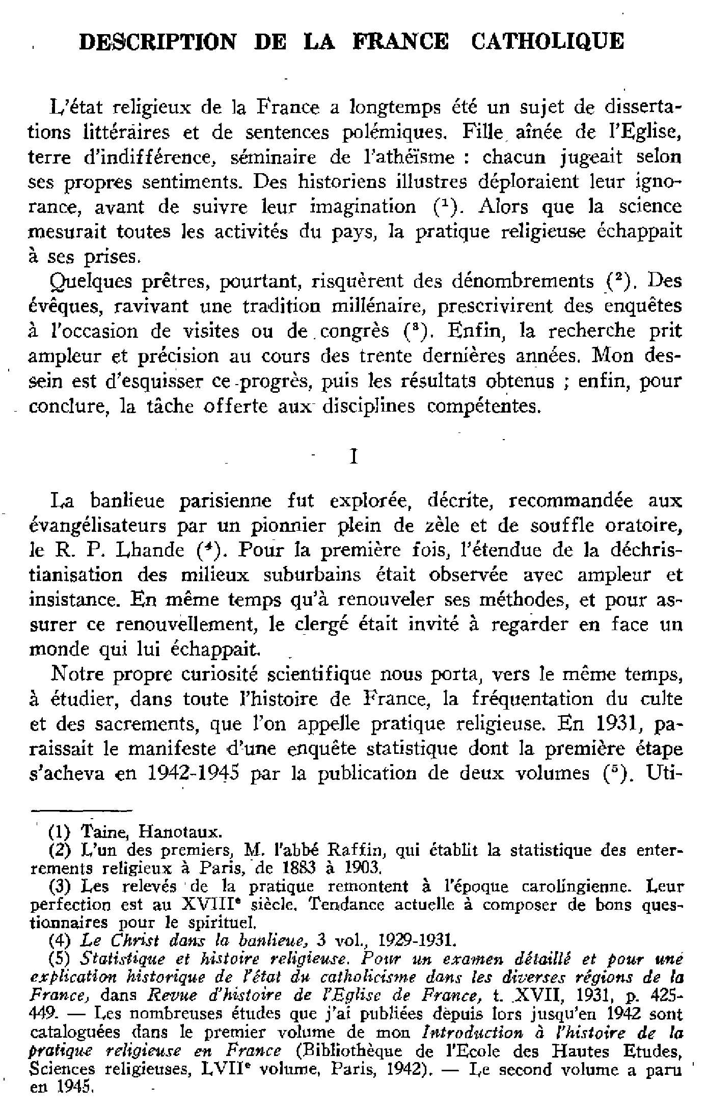 Description de la France catholique