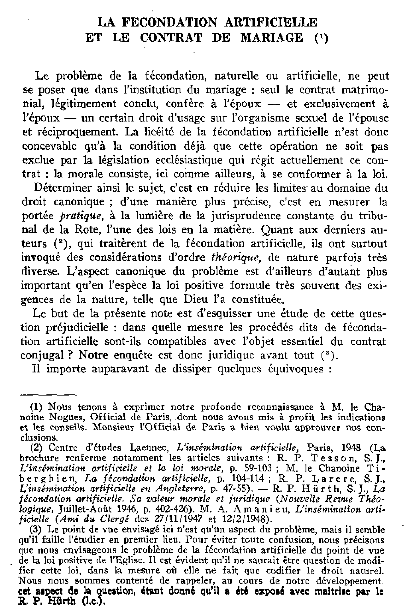 La fécondation artificielle et le contrat de mariage
