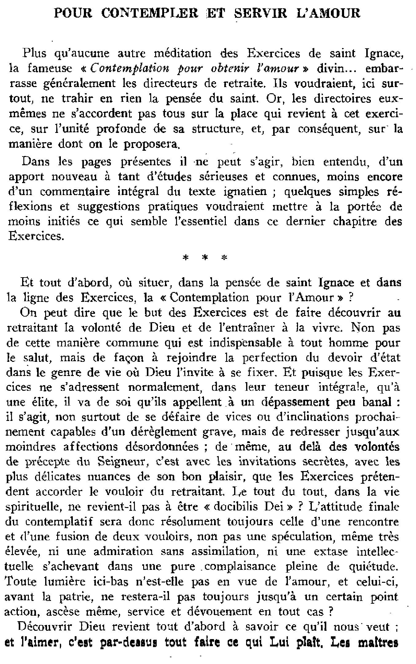 Pour contempler et servir l'amour