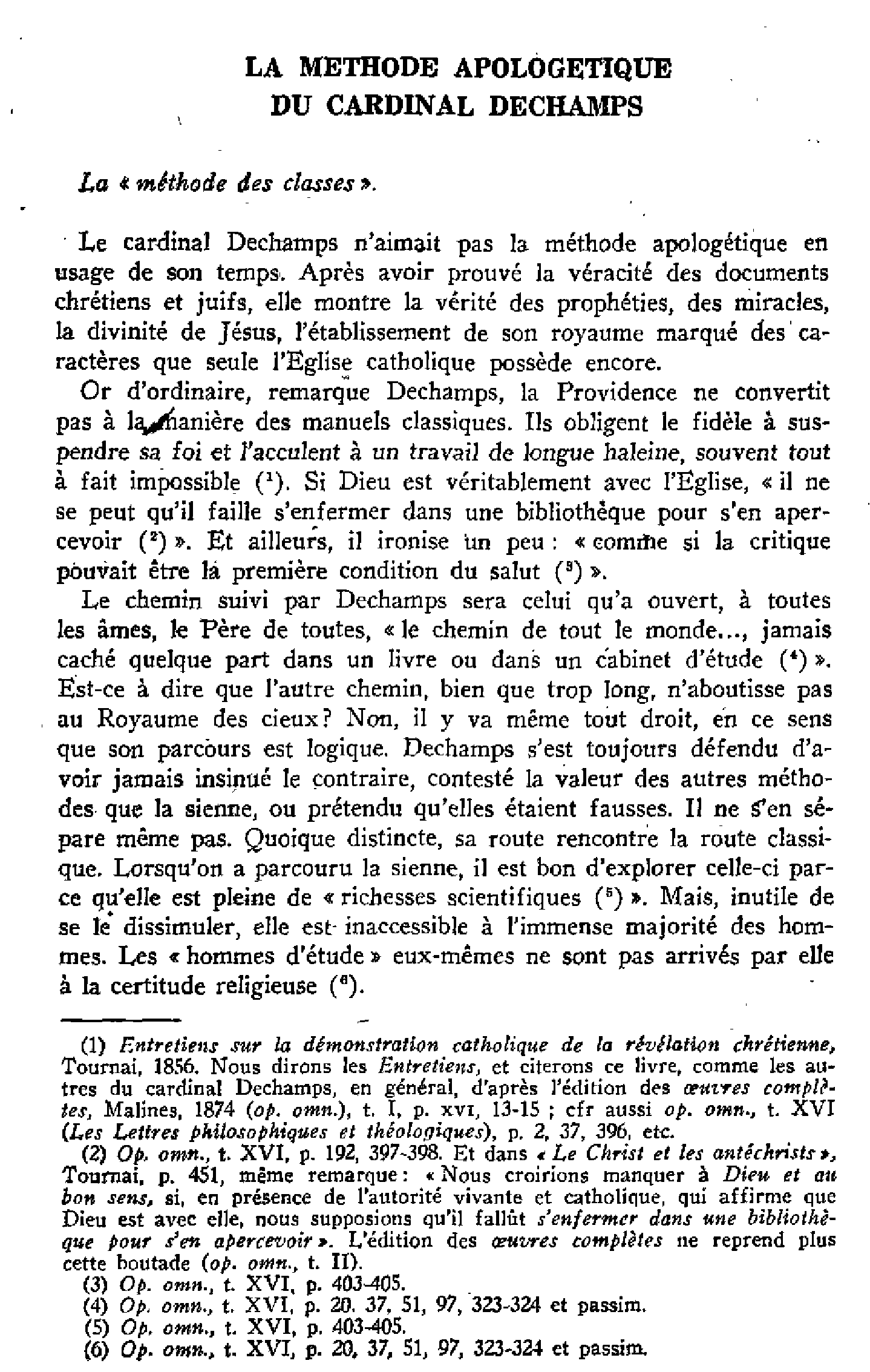 La méthode apologétique du Cardinal Dechamps