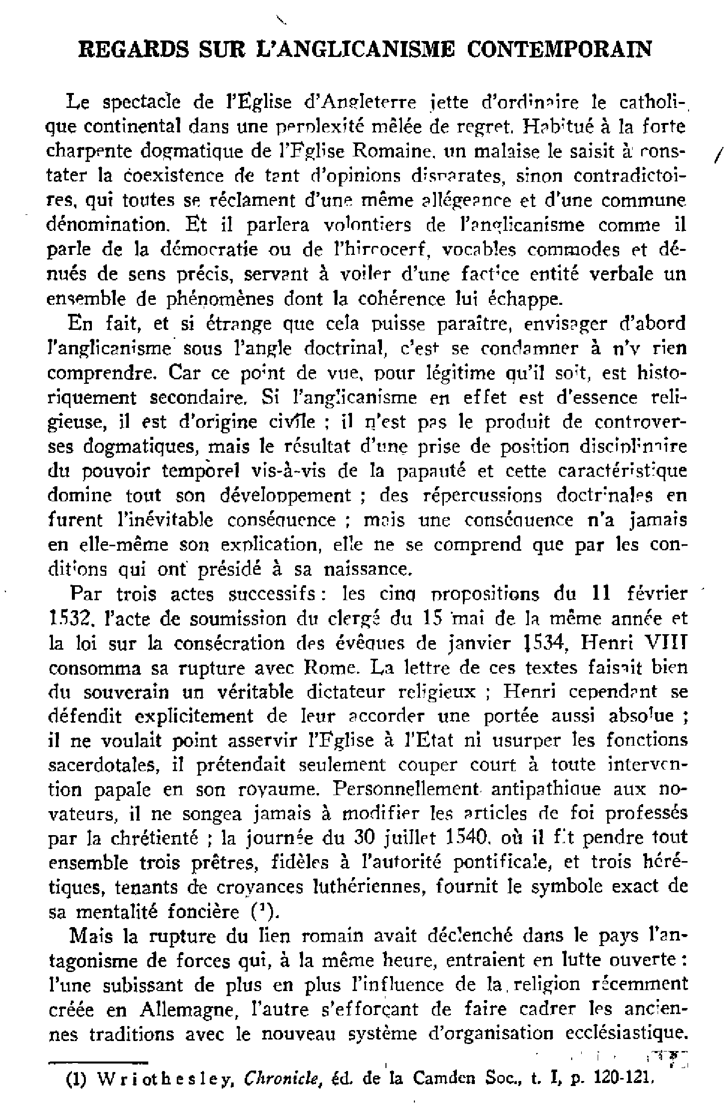 Regards sur l'Anglicanisme contemporain