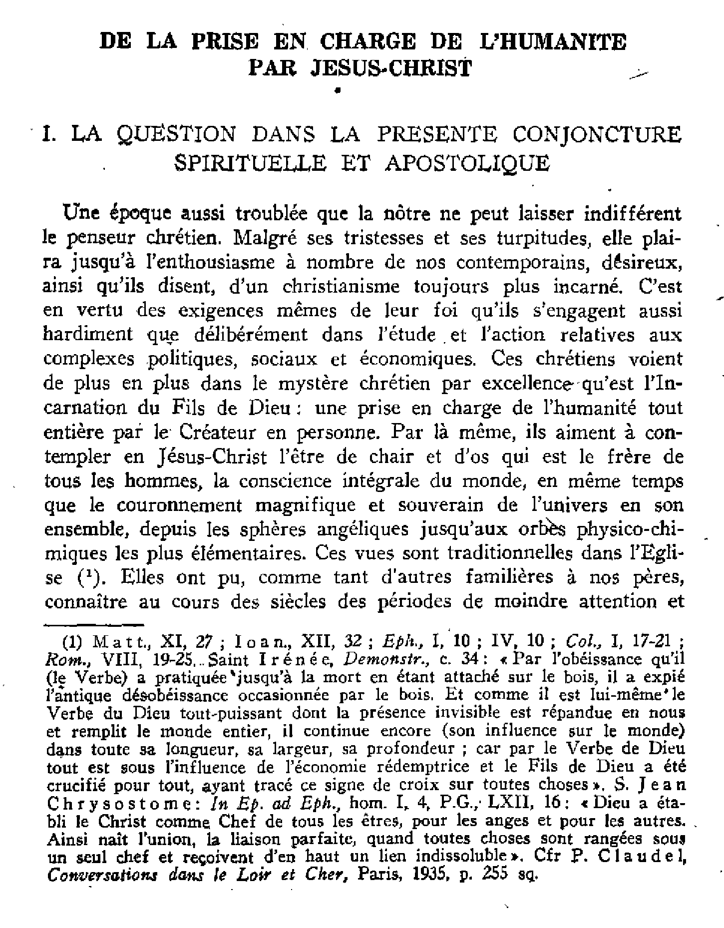 De la prise en charge de l'humanité par Jésus-Christ