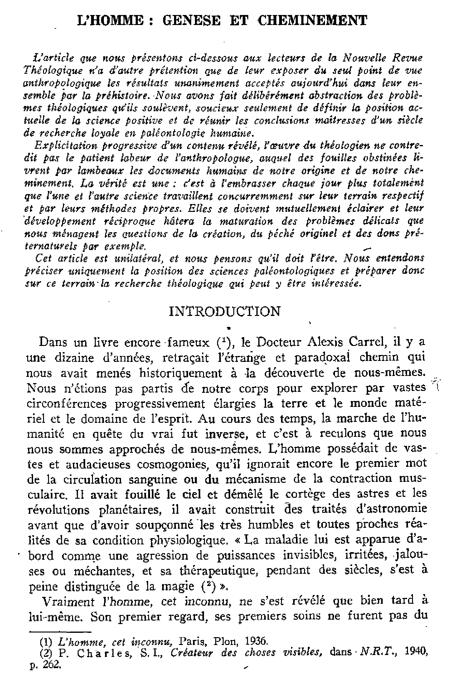 L'homme, genèse et cheminement