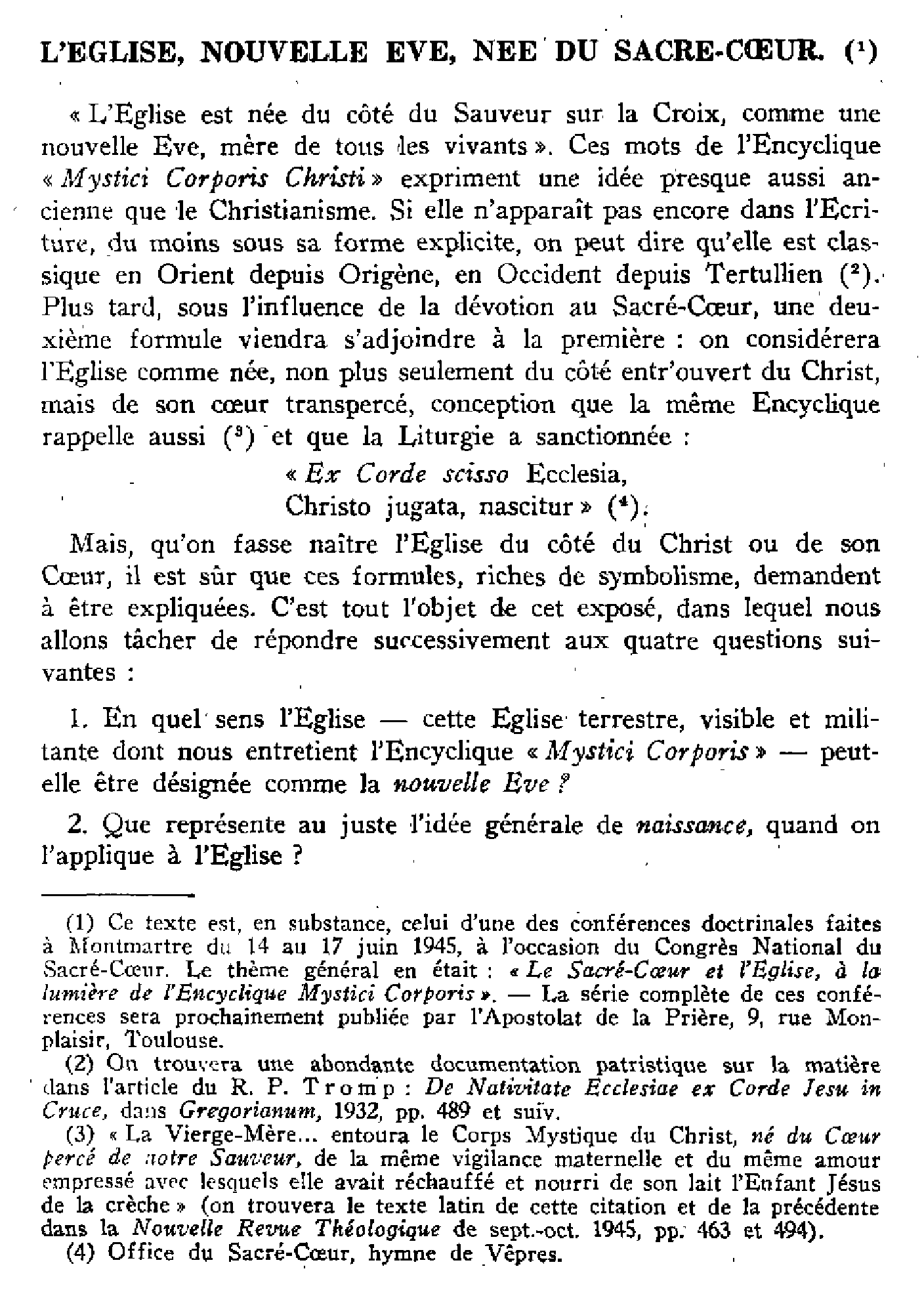 L'Église, nouvelle Ève, née du Sacré-Coeur