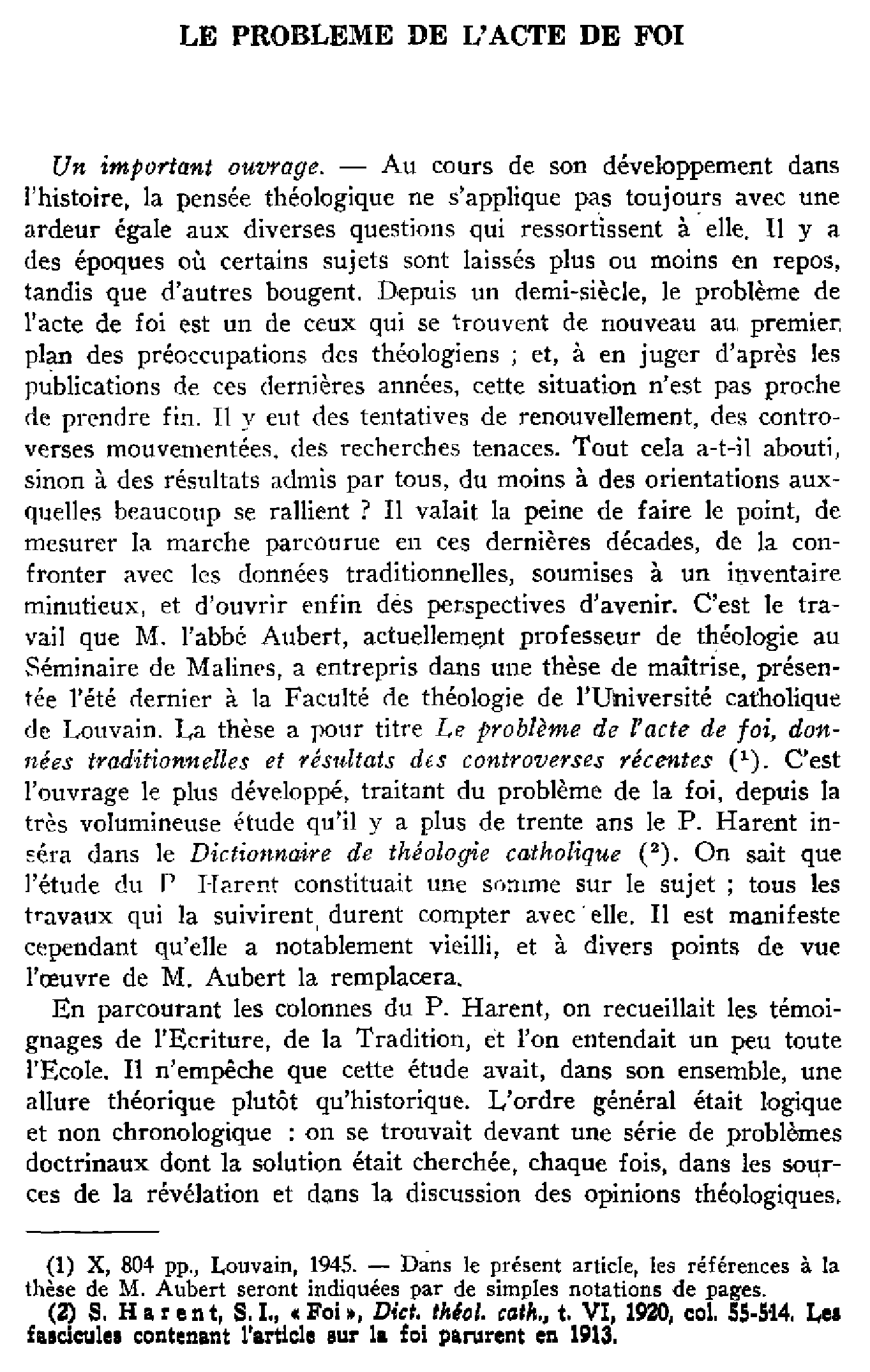 Le problème de l'acte de foi