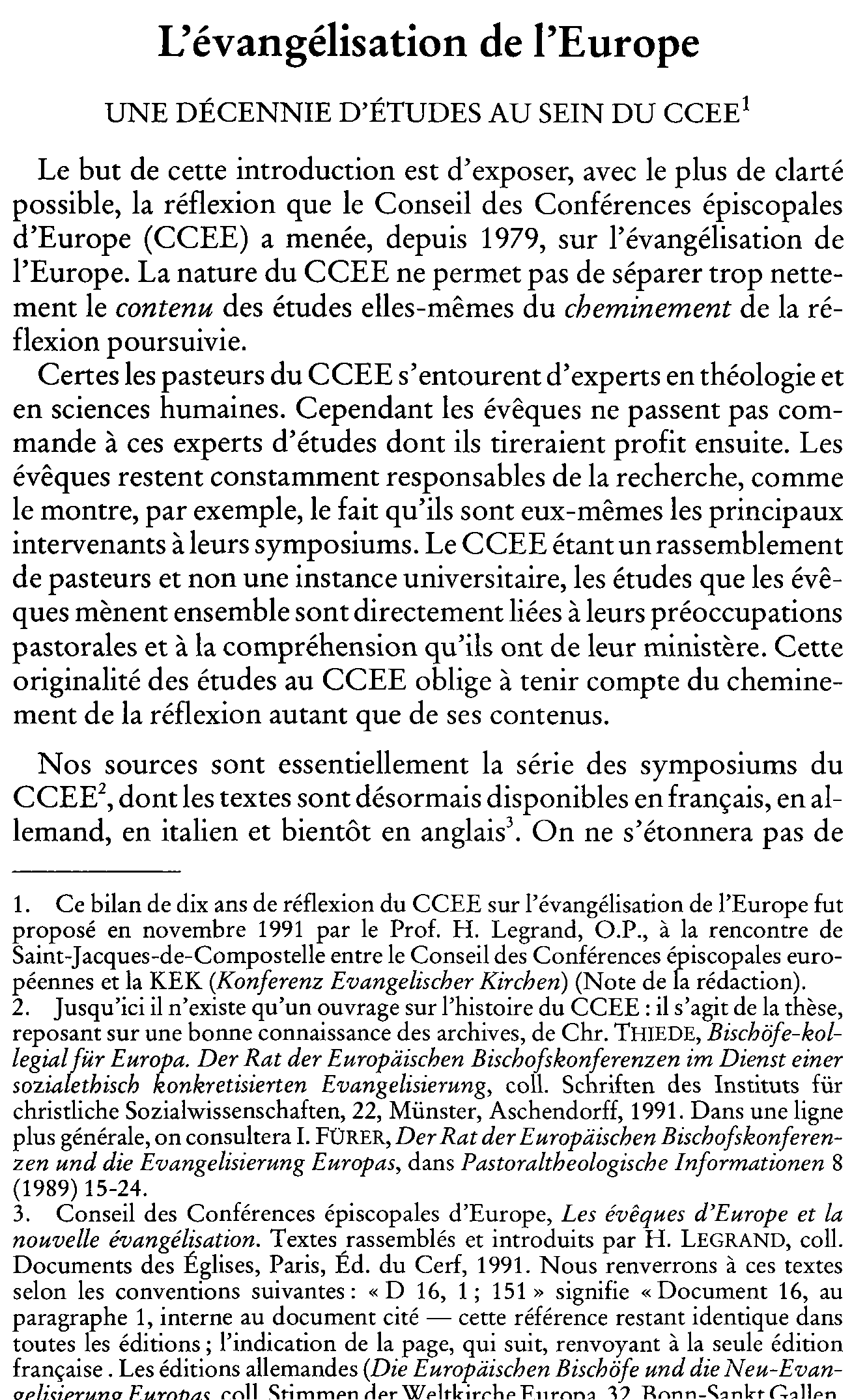 L'évangélisation de l'Europe. Une décennie d'études au sein du CCEE