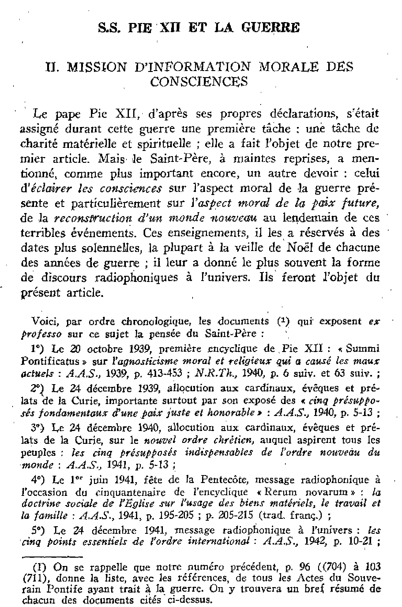 S.S. Pie XII et la guerre. II Mission d’information morale des consciences