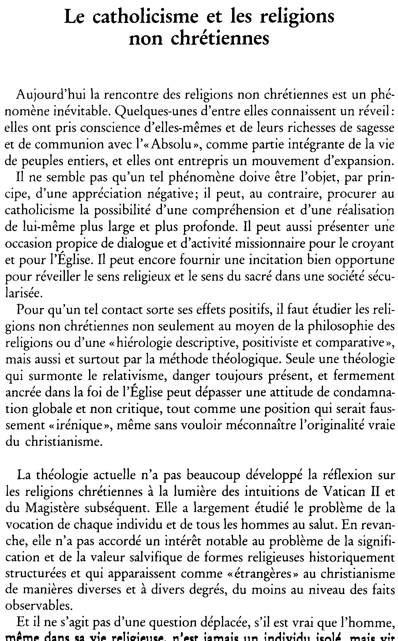 Le catholicisme et les religions non chrétiennes