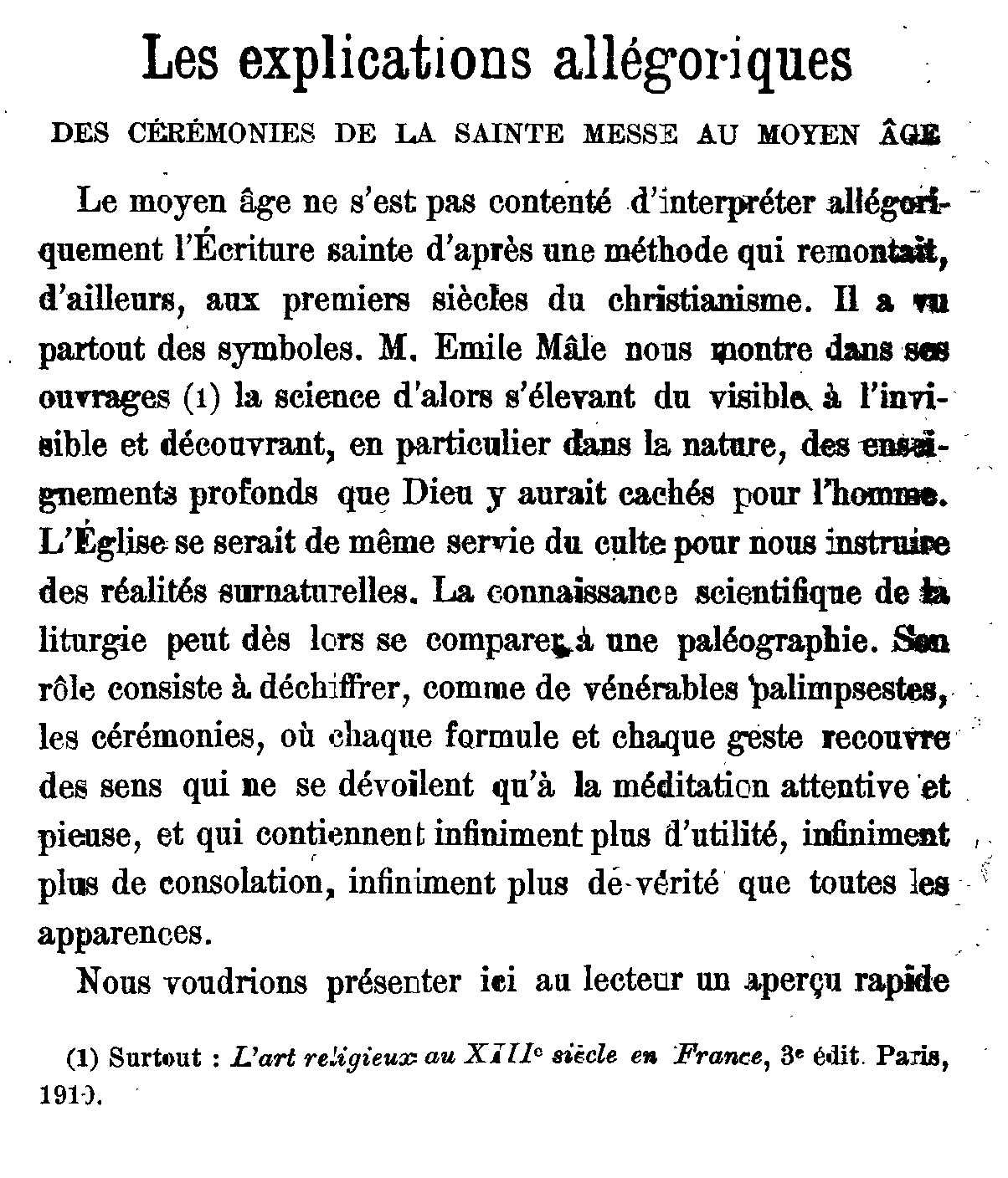 Les explications allégoriques des cérémonies de la sainte messe au Moyen Age