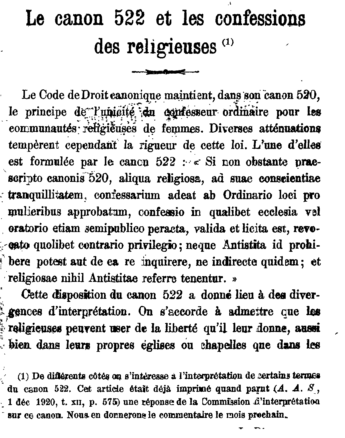 La canon 522 et les confessions des religieuses