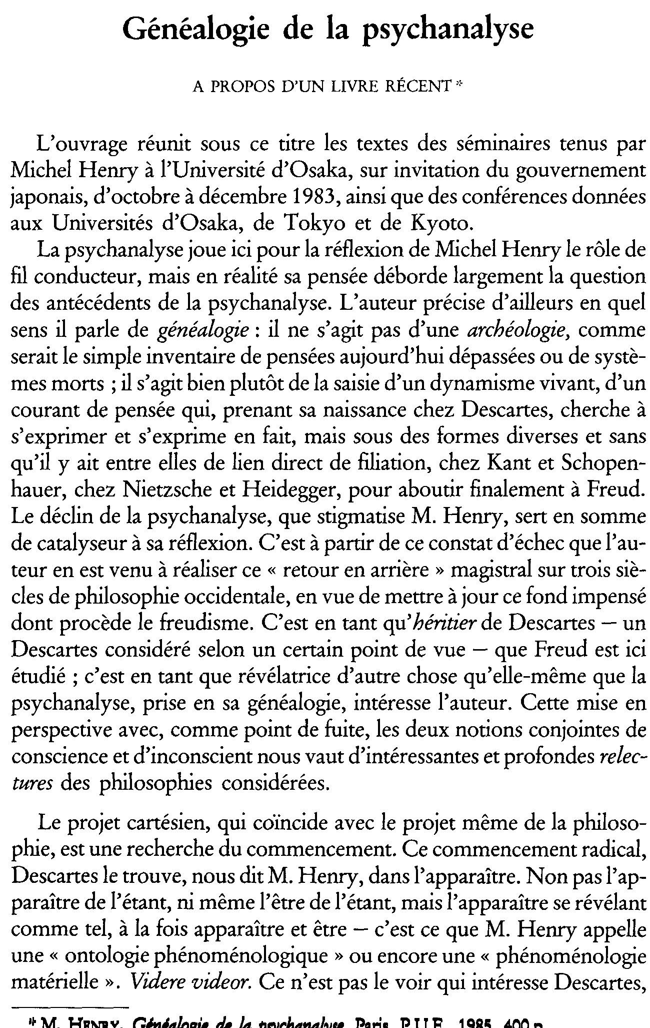 Généalogie de la psychanalyse. À propos d'un livre récent