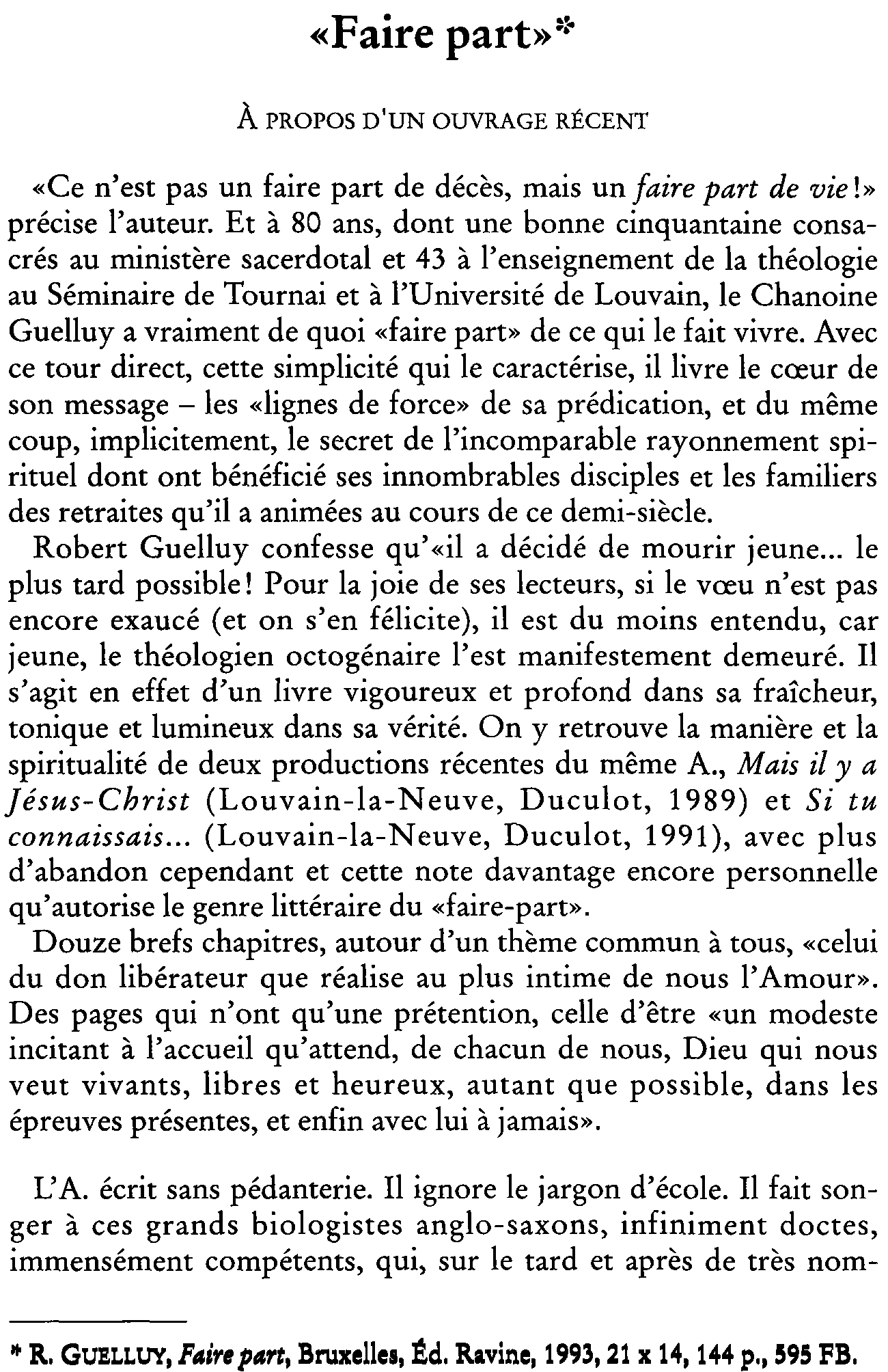 Faire part. À propos d'un ouvrage récent