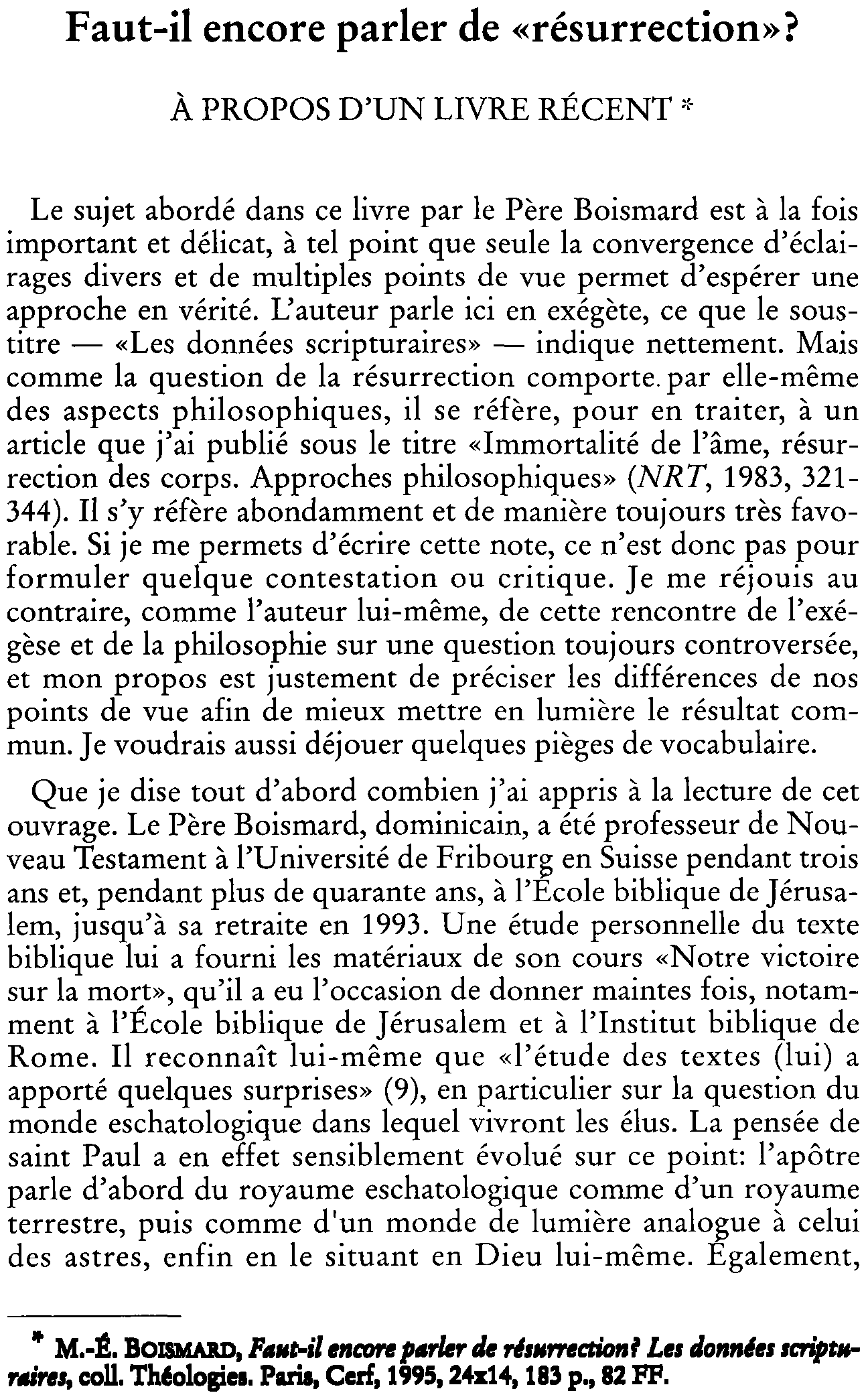 Faut-il encore parler de « résurrection"? À propos d'un livre récent
