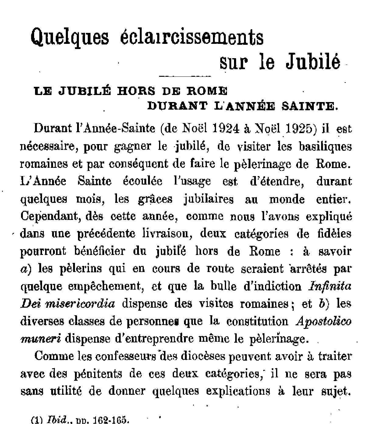 Quelques éclaircissements sur le Jubilé (1)