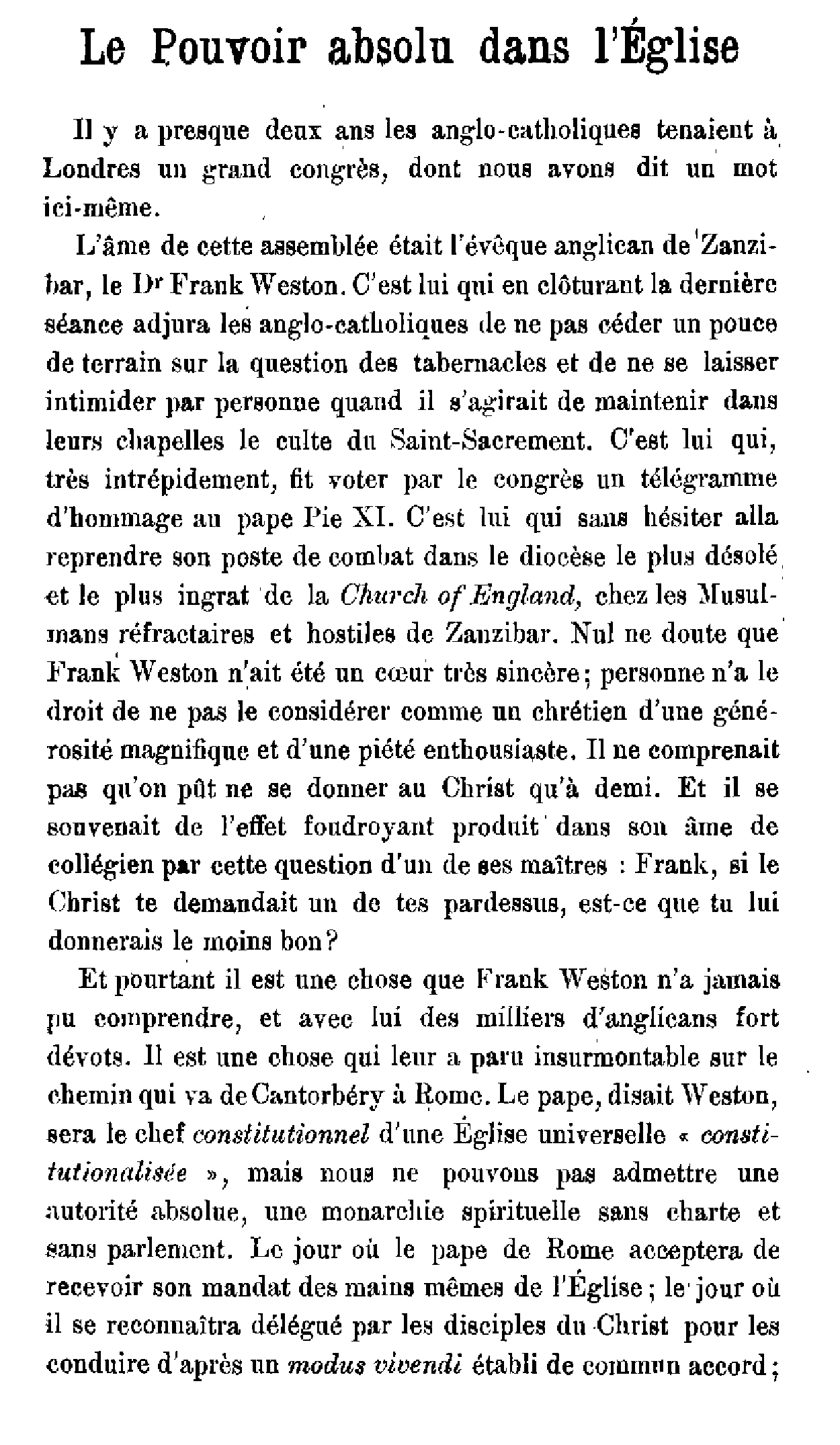 Le Pouvoir absolu dans l'Eglise
