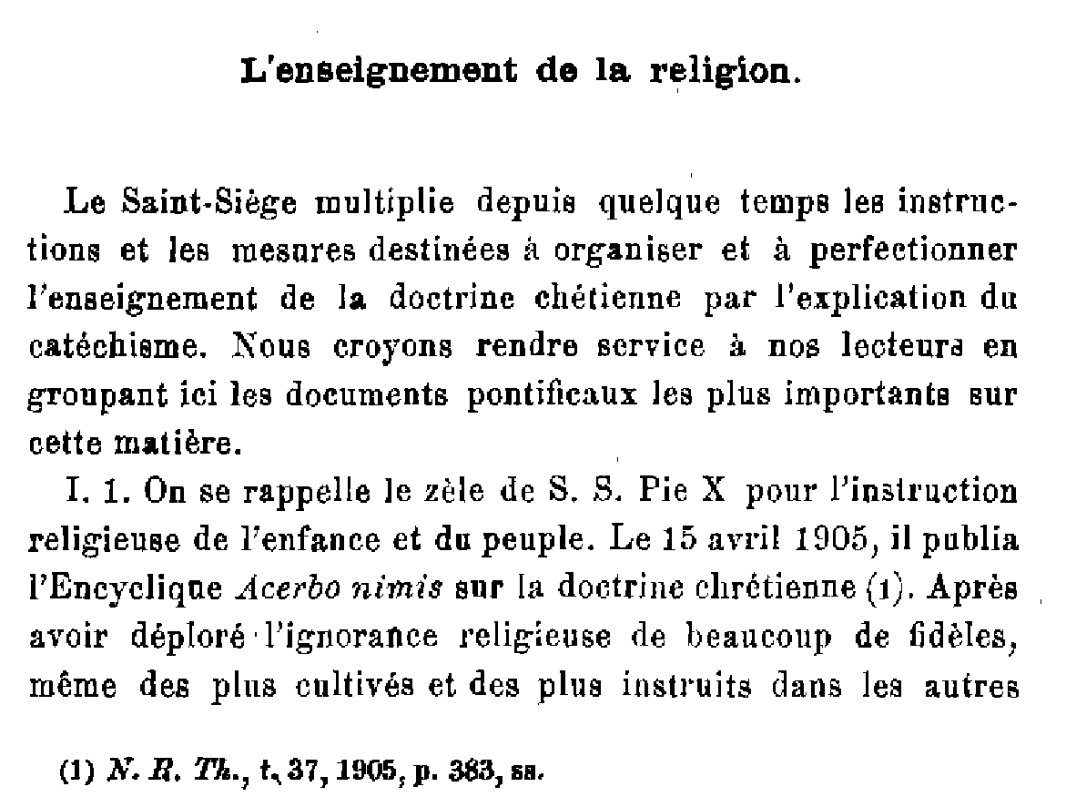 L'enseignement de la religion. Documents pontificaux