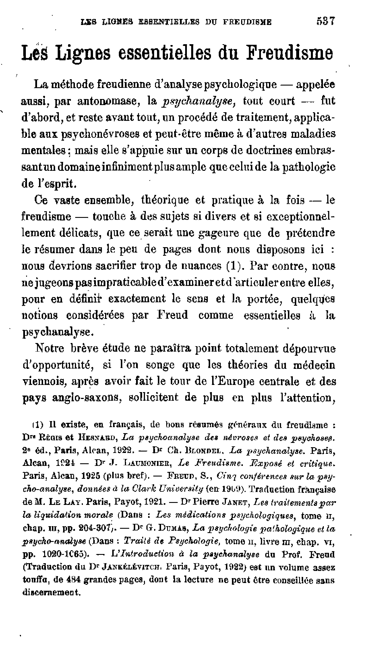Les lignes essentielles du Freudisme (1)
