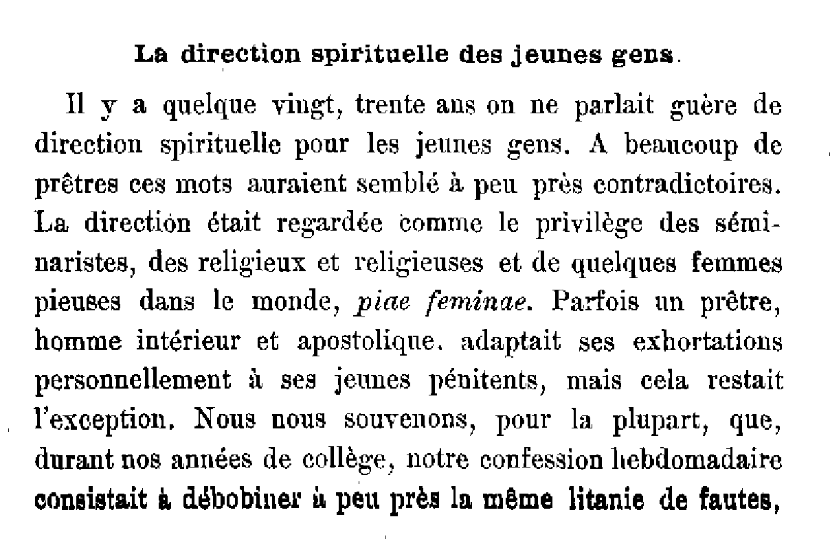 La direction spirituelle des jeunes gens