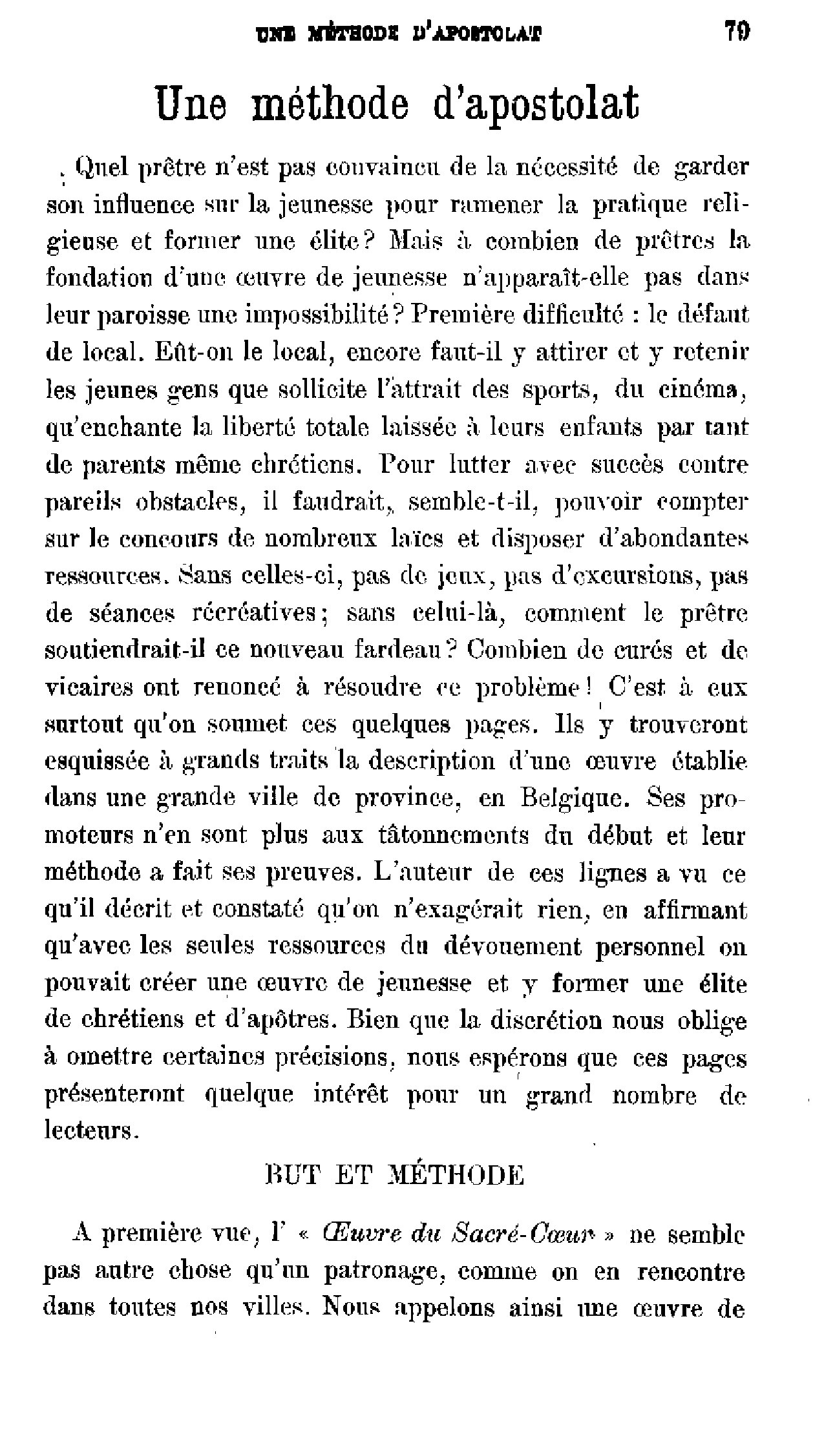 Une méthode d'apostolat