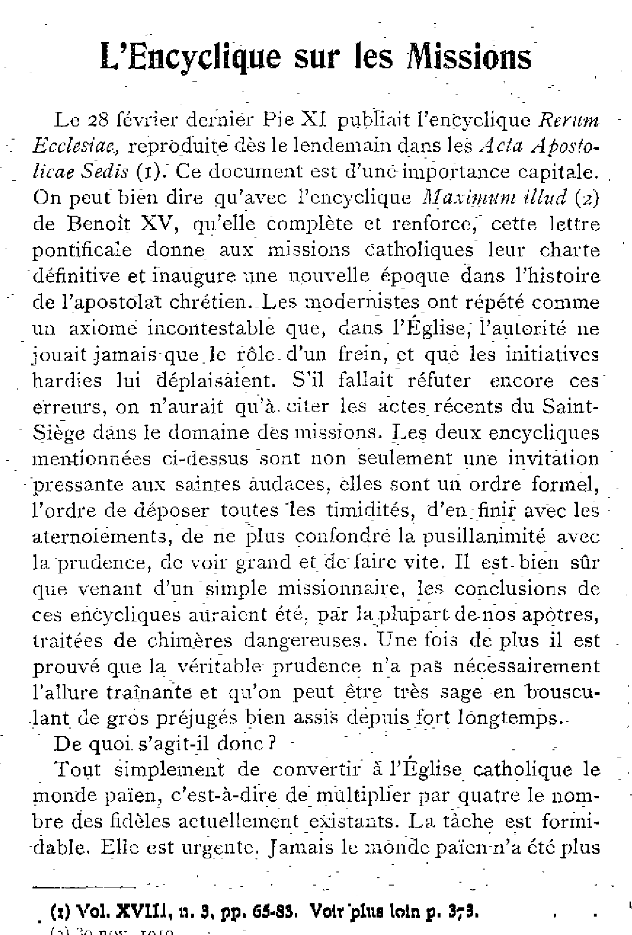 L'Encyclique sur les Missions