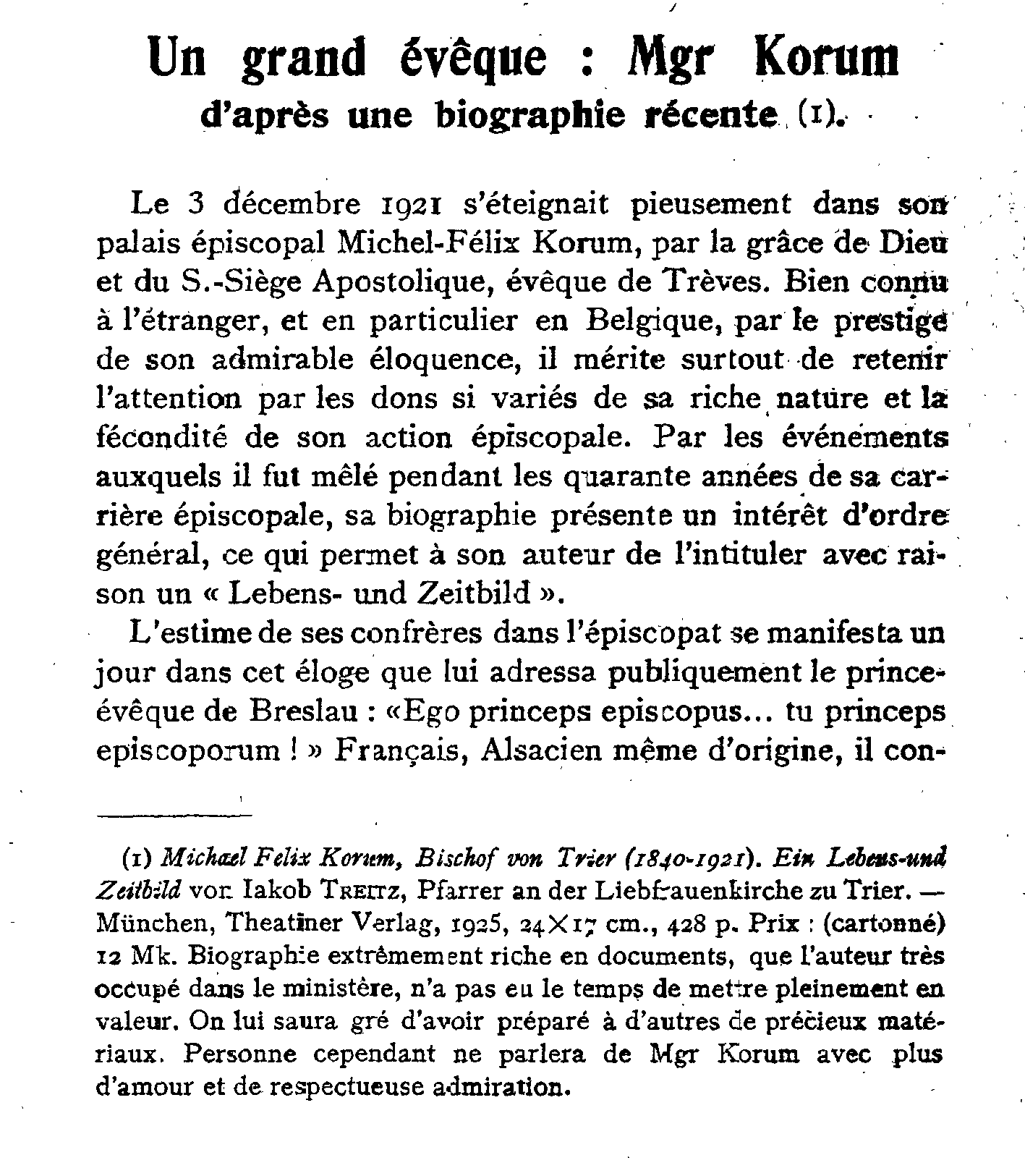 Un grand évêque, Mgr Korum