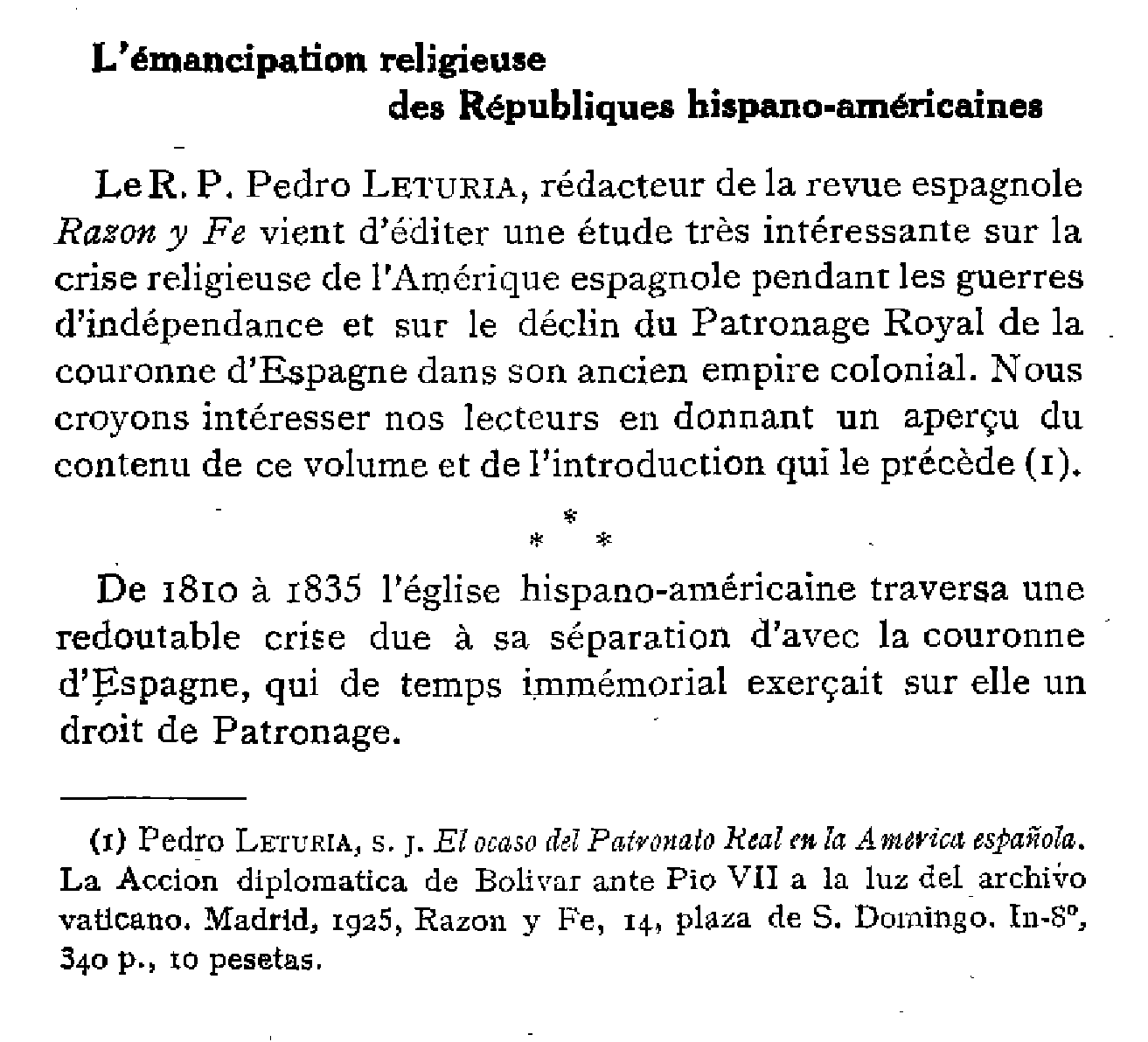 L'émancipation religieuse des Républiques hispano-américaines