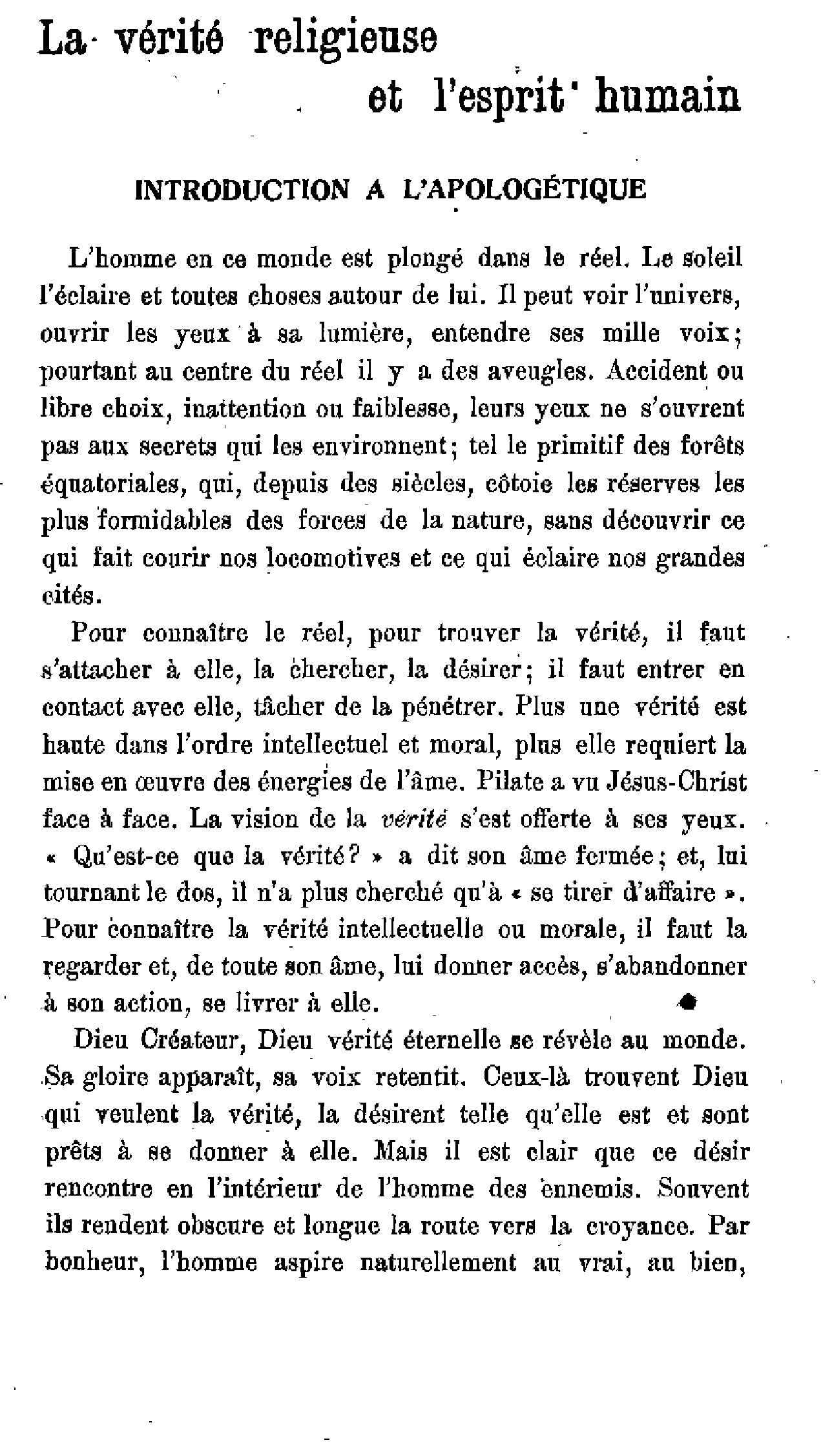 La vérité religieuse et l'esprit humain