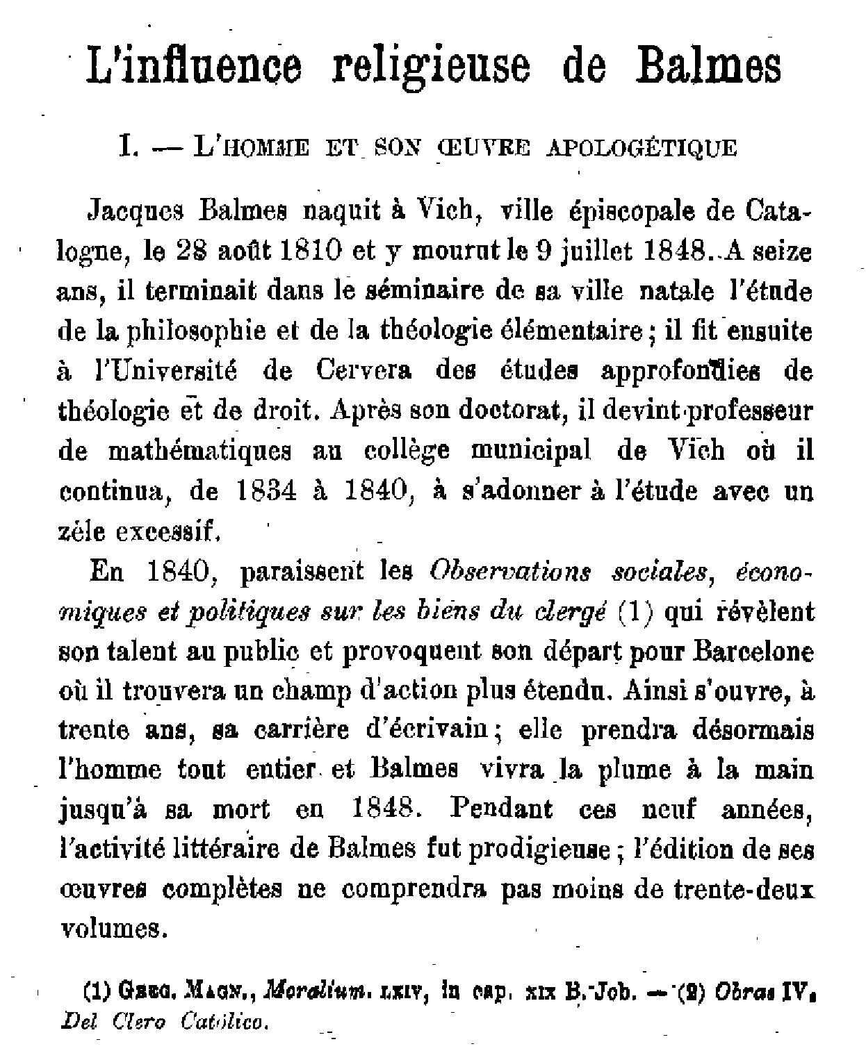 L'influence religieuse de Balmes (1)