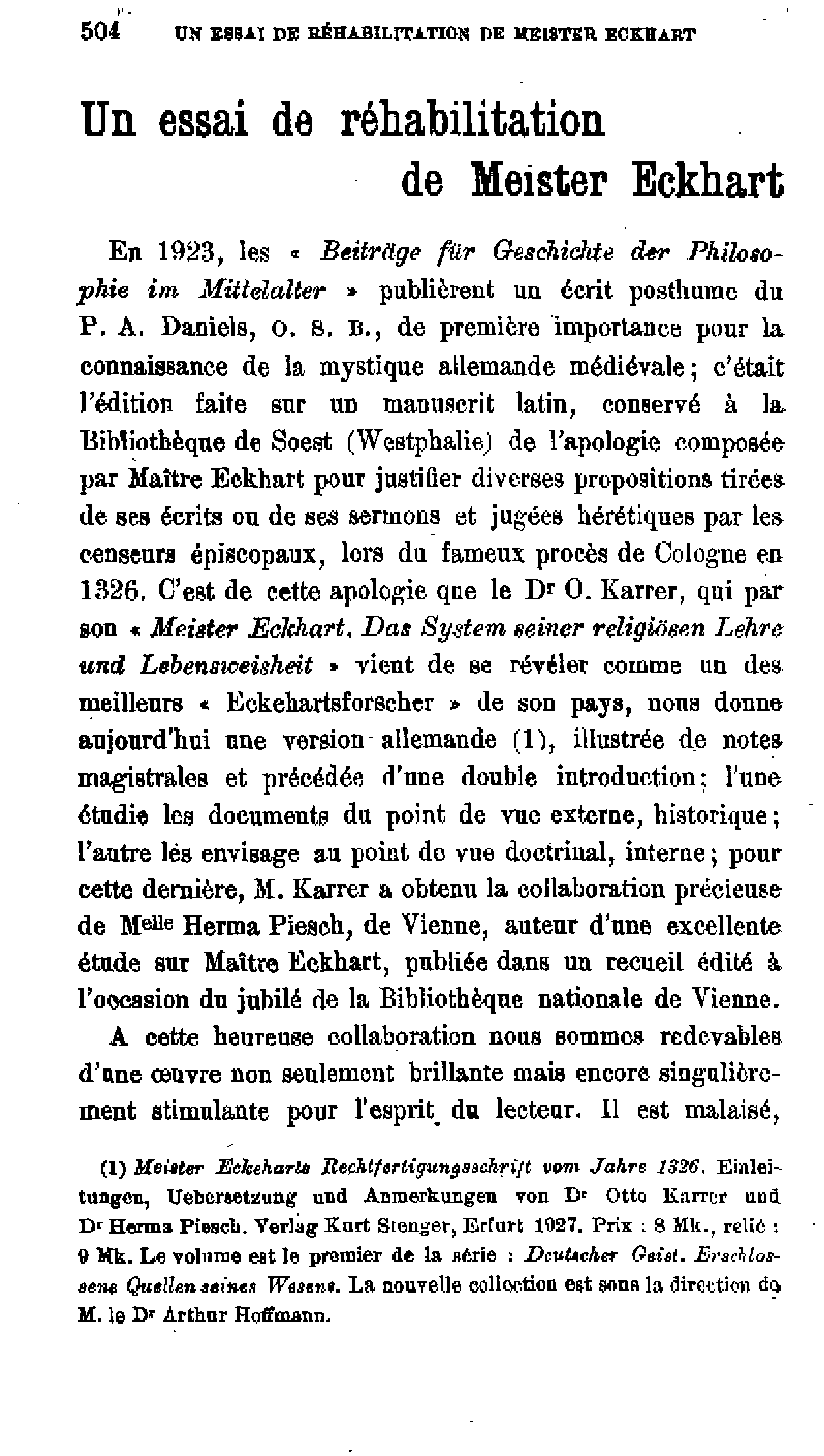 Un essai de réhabilitation de Meister Eckhart