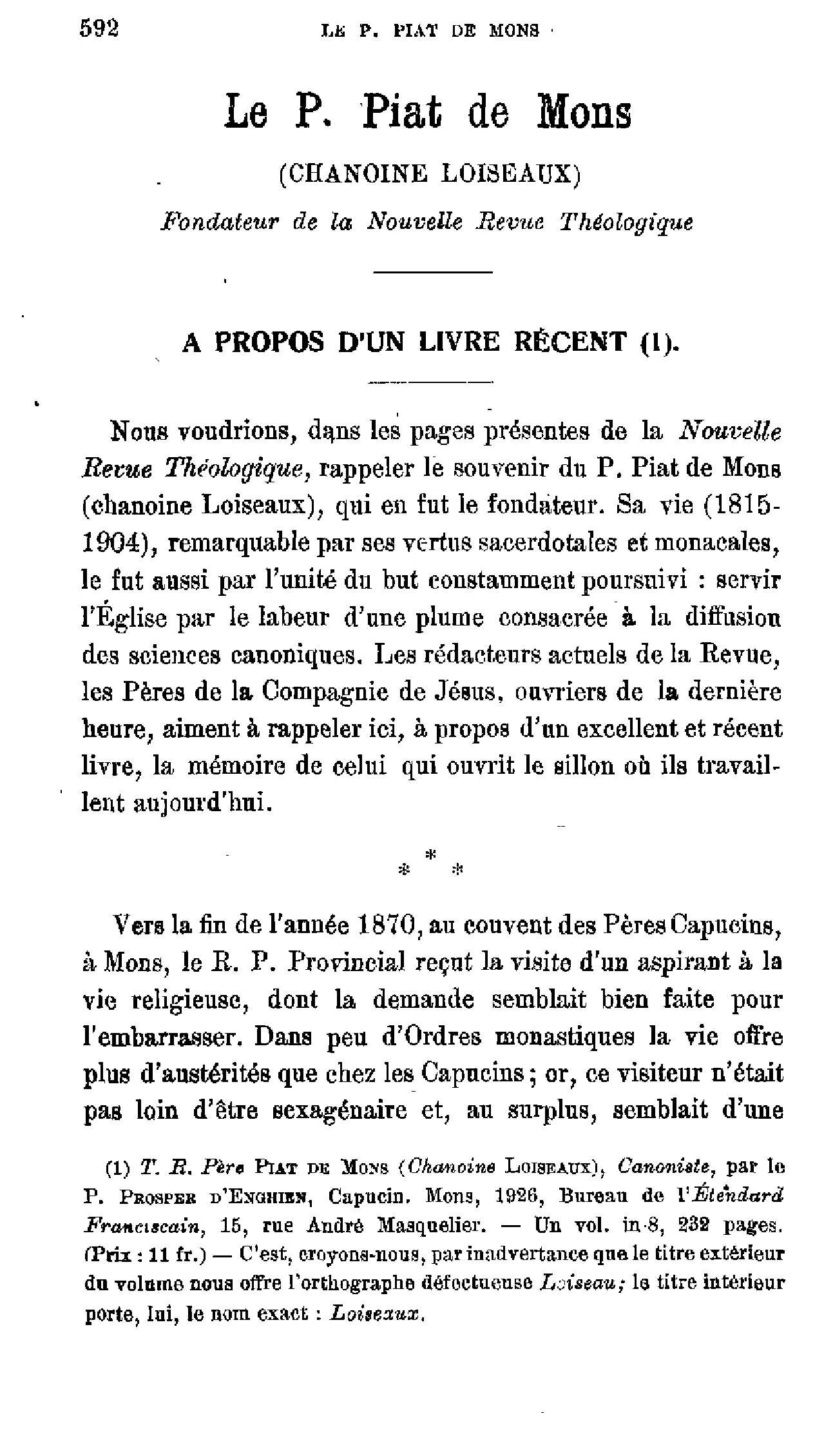 Le P. Piat de Mons