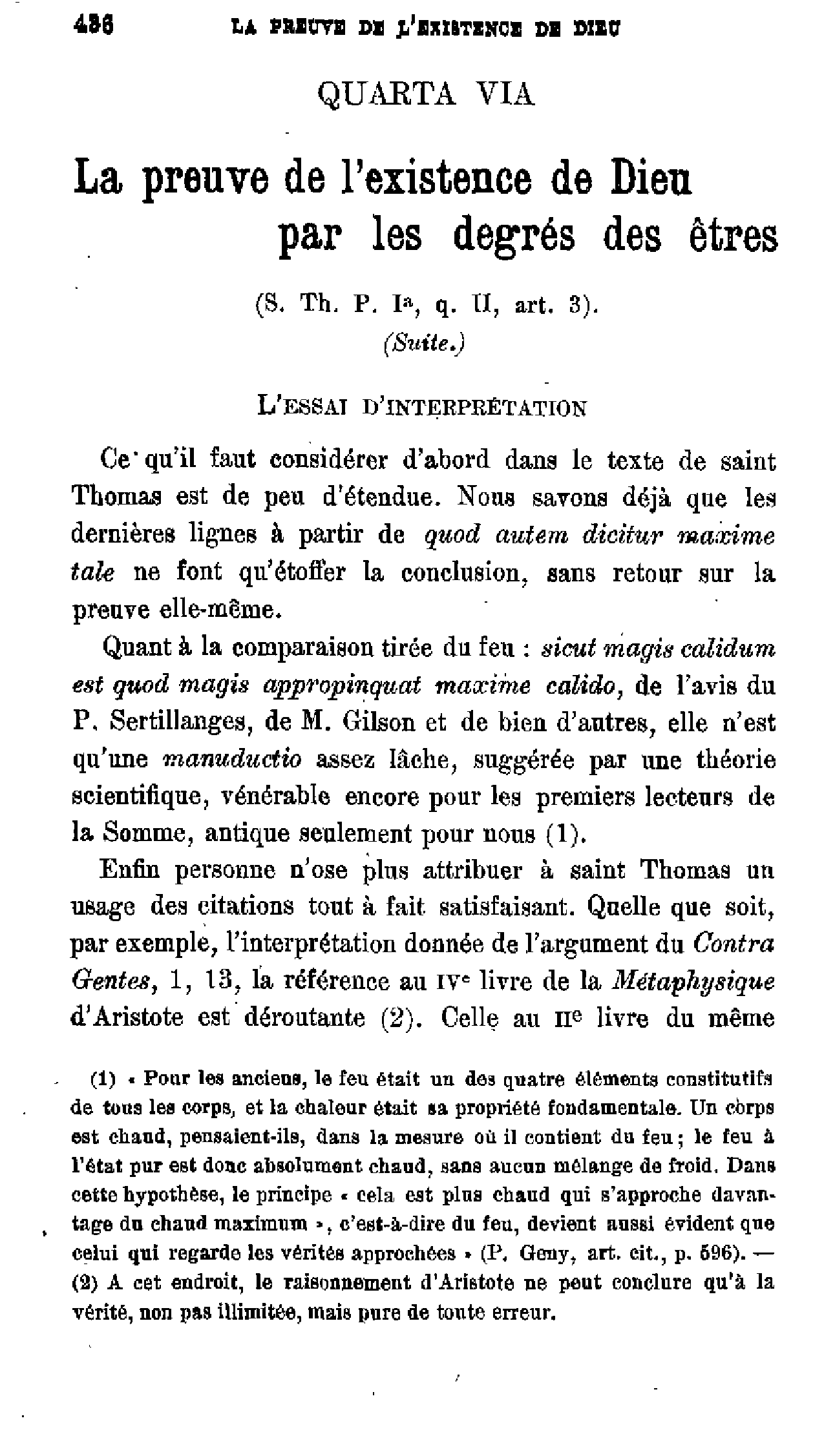 La preuve de l'existence de Dieu par les degrés des êtres (2)