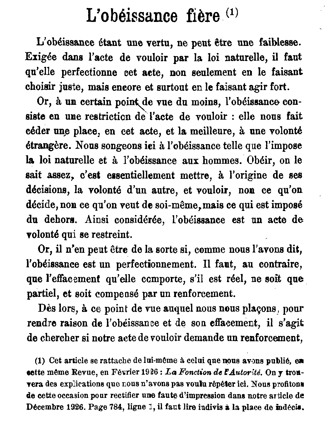 L'obéissance fière