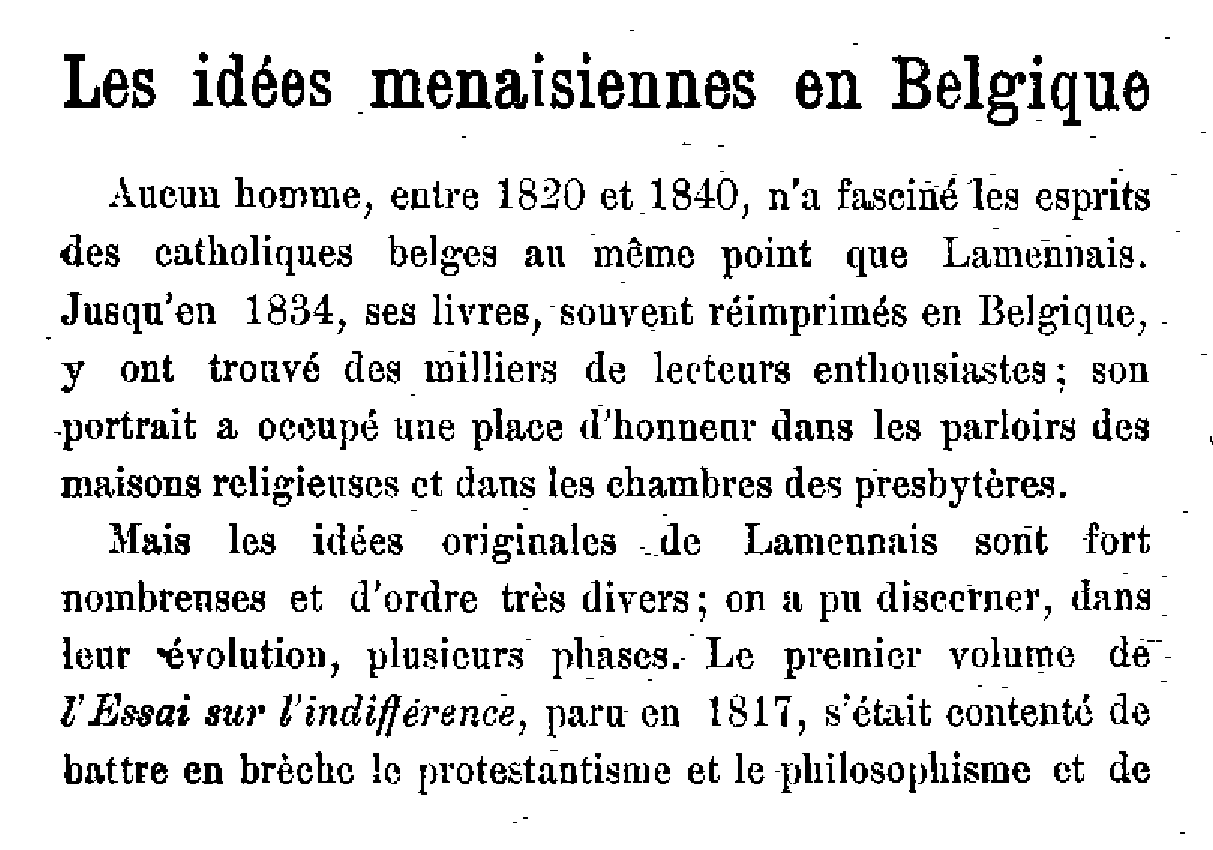 Les idées menaisiennes en Belgique