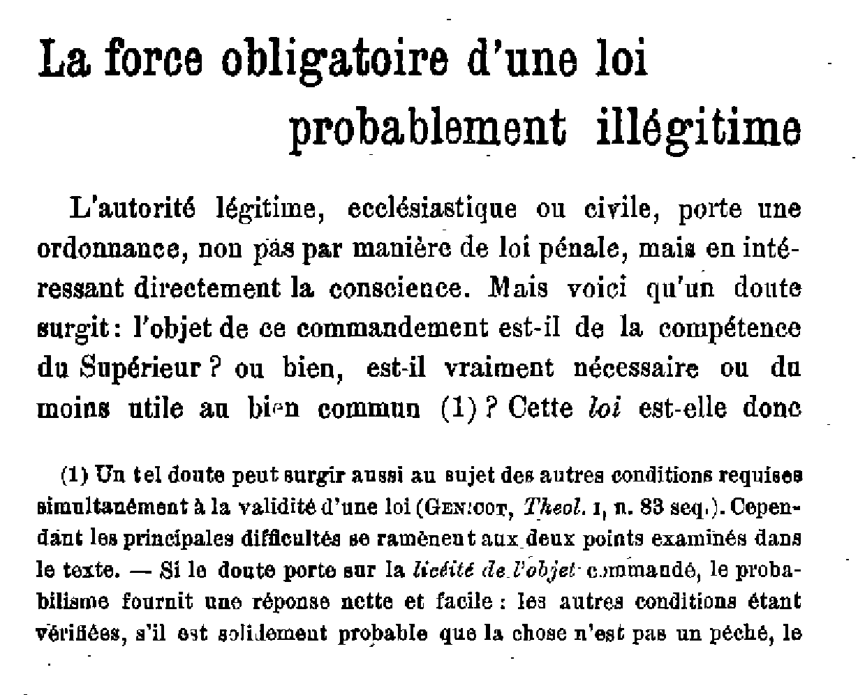 La force obligatoire d'une loi probablement illégitime