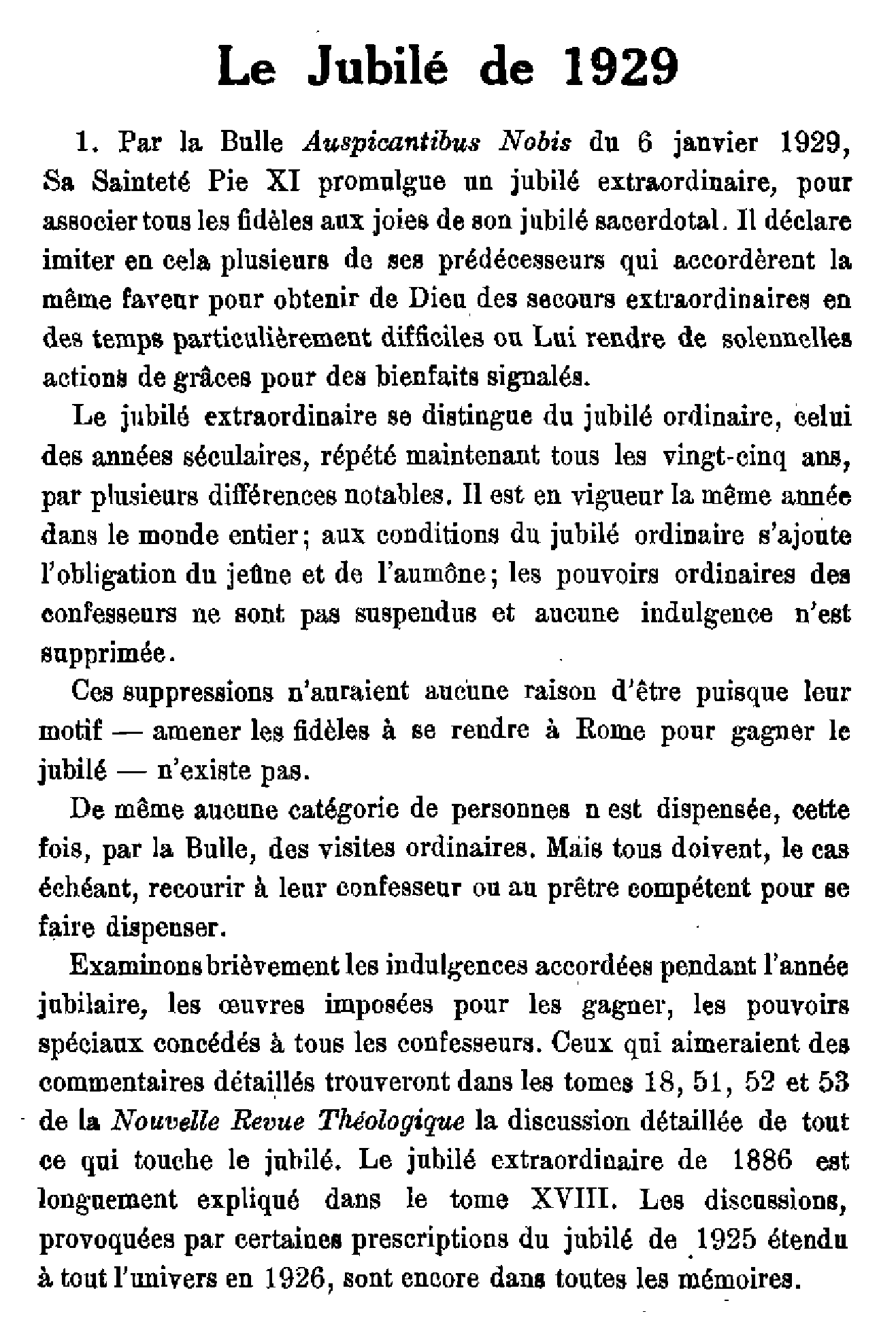 Le Jubilé de 1929