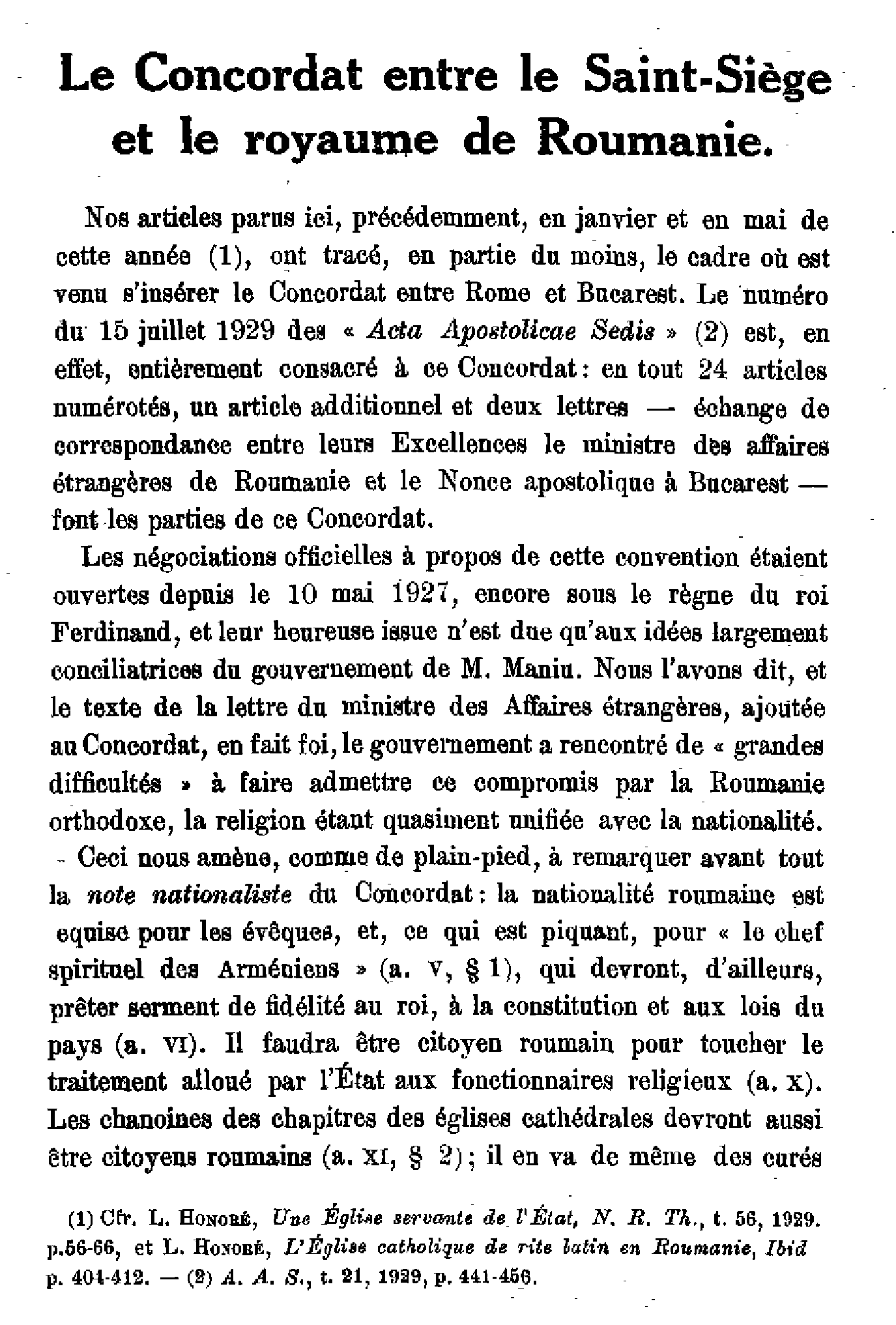 Le Concordat entre le Saint-Siège et le royaume de Roumanie