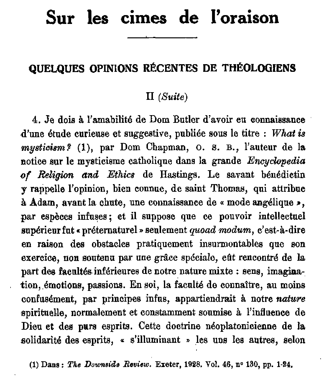 Sur les cimes de l'oraison. Quelques opinions récentes de théologiens (2)