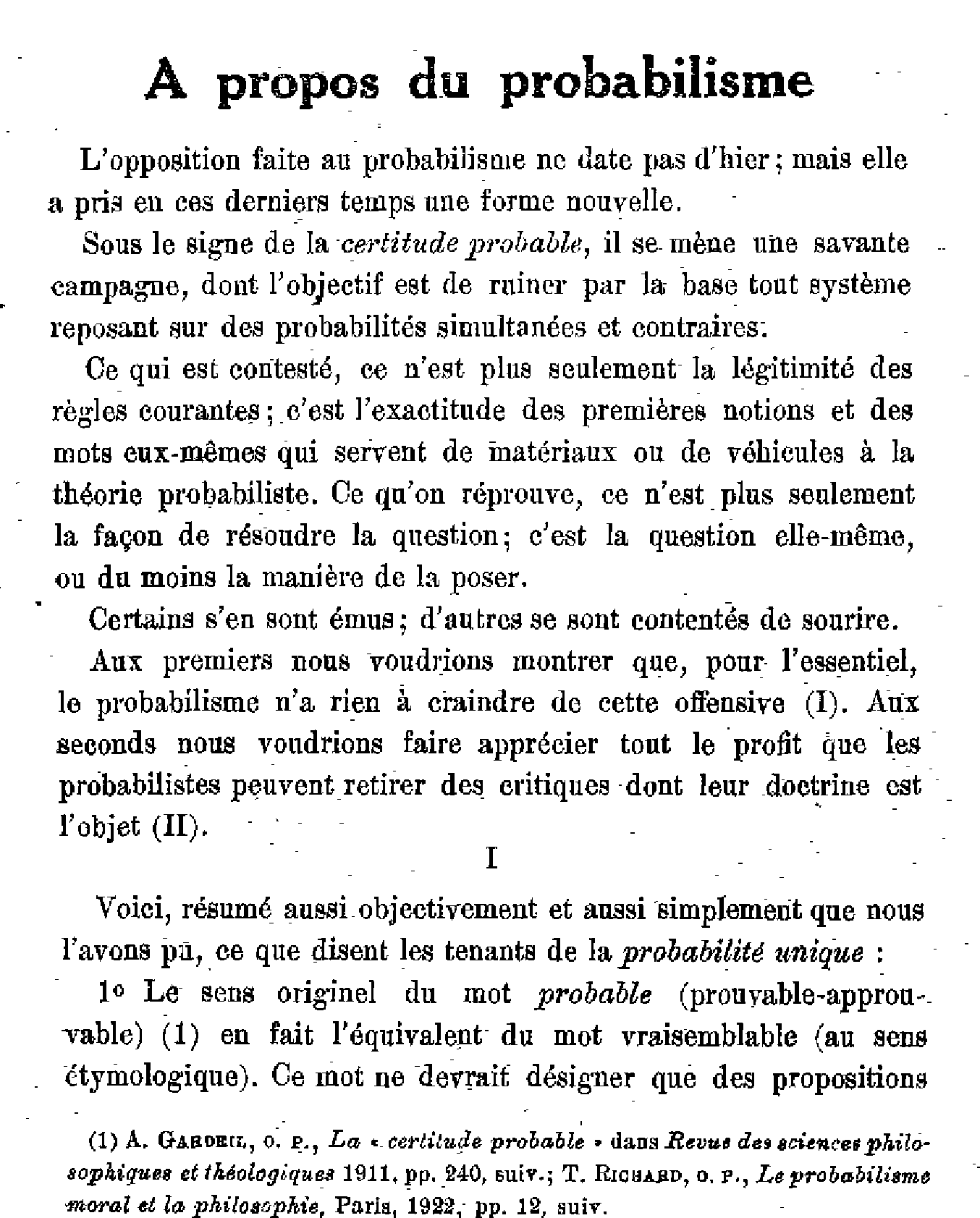 A propos du probabilisme