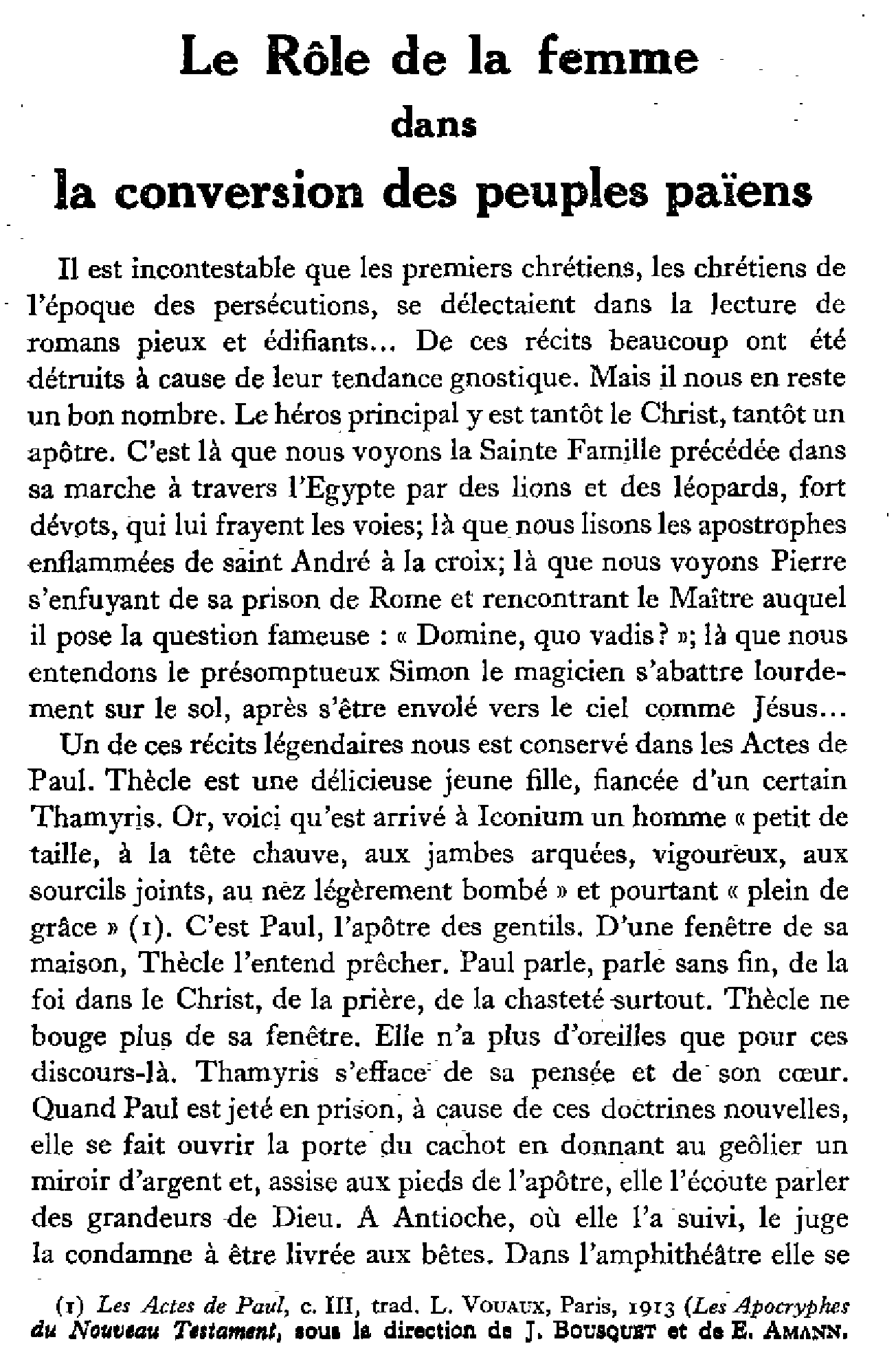 Le Rôle de la femme dans la conversion des peuples païens